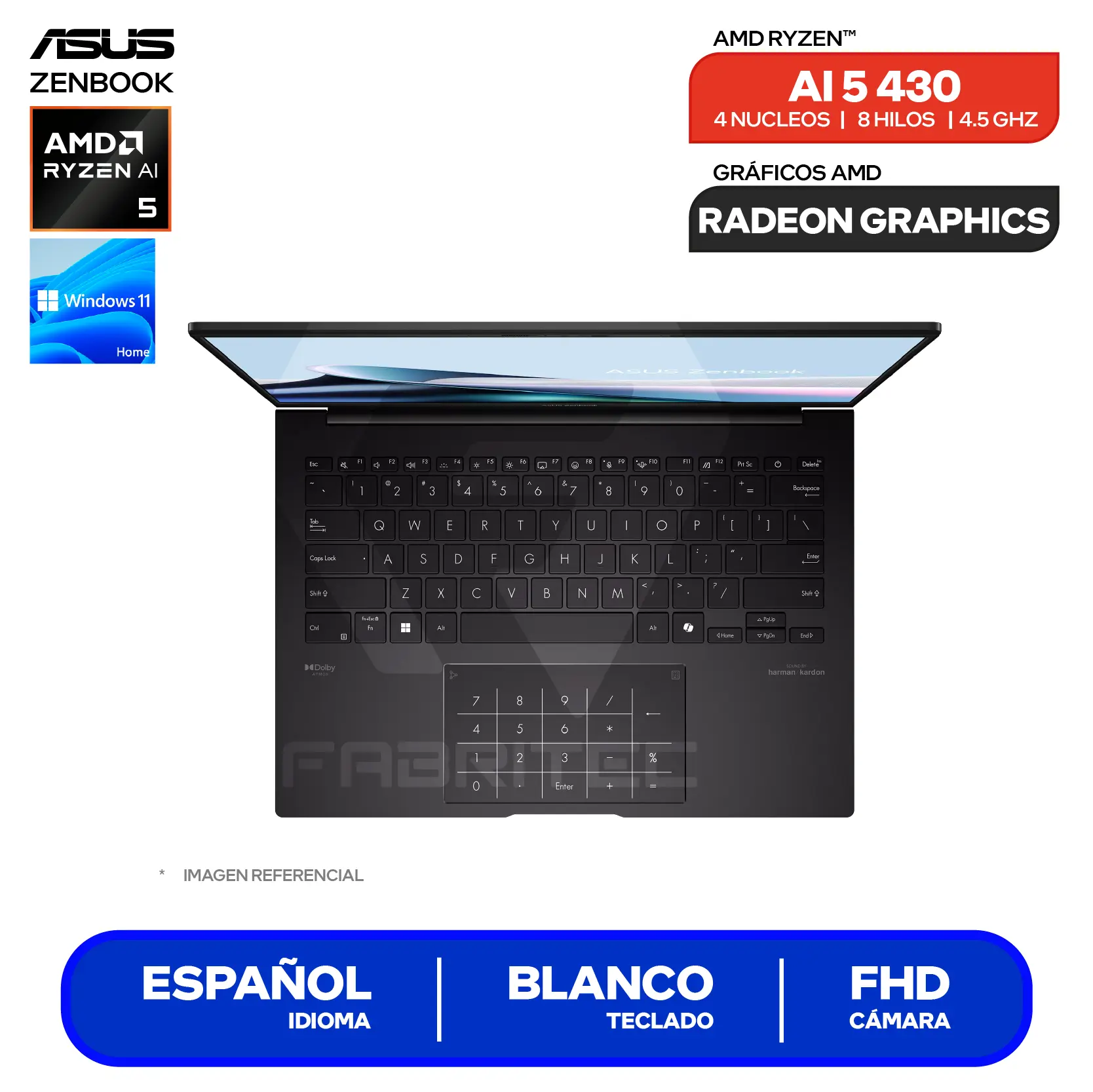 Laptop Asus Zenbook UM3406GA-QD047W (90NB17R1-M001Z0) AMD Ryzen AI 5 430, RAM 16GB, SSD 512GB, 14'' FHD+ Oled, Windows 11