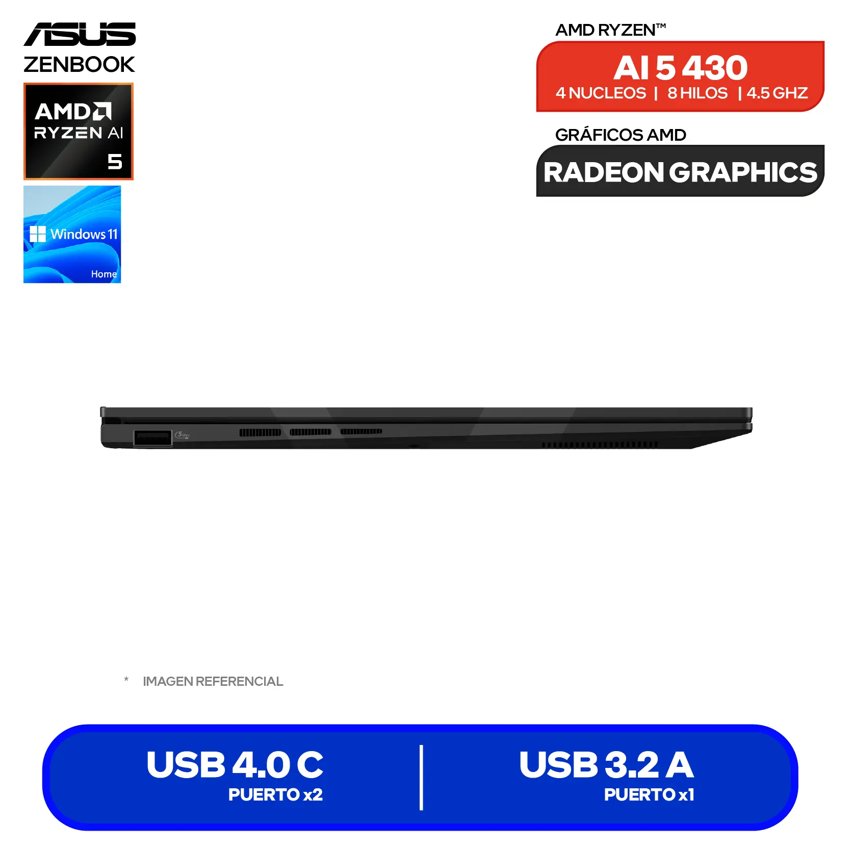 Laptop Asus Zenbook UM3406GA-QD047W (90NB17R1-M001Z0) AMD Ryzen AI 5 430, RAM 16GB, SSD 512GB, 14'' FHD+ Oled, Windows 11
