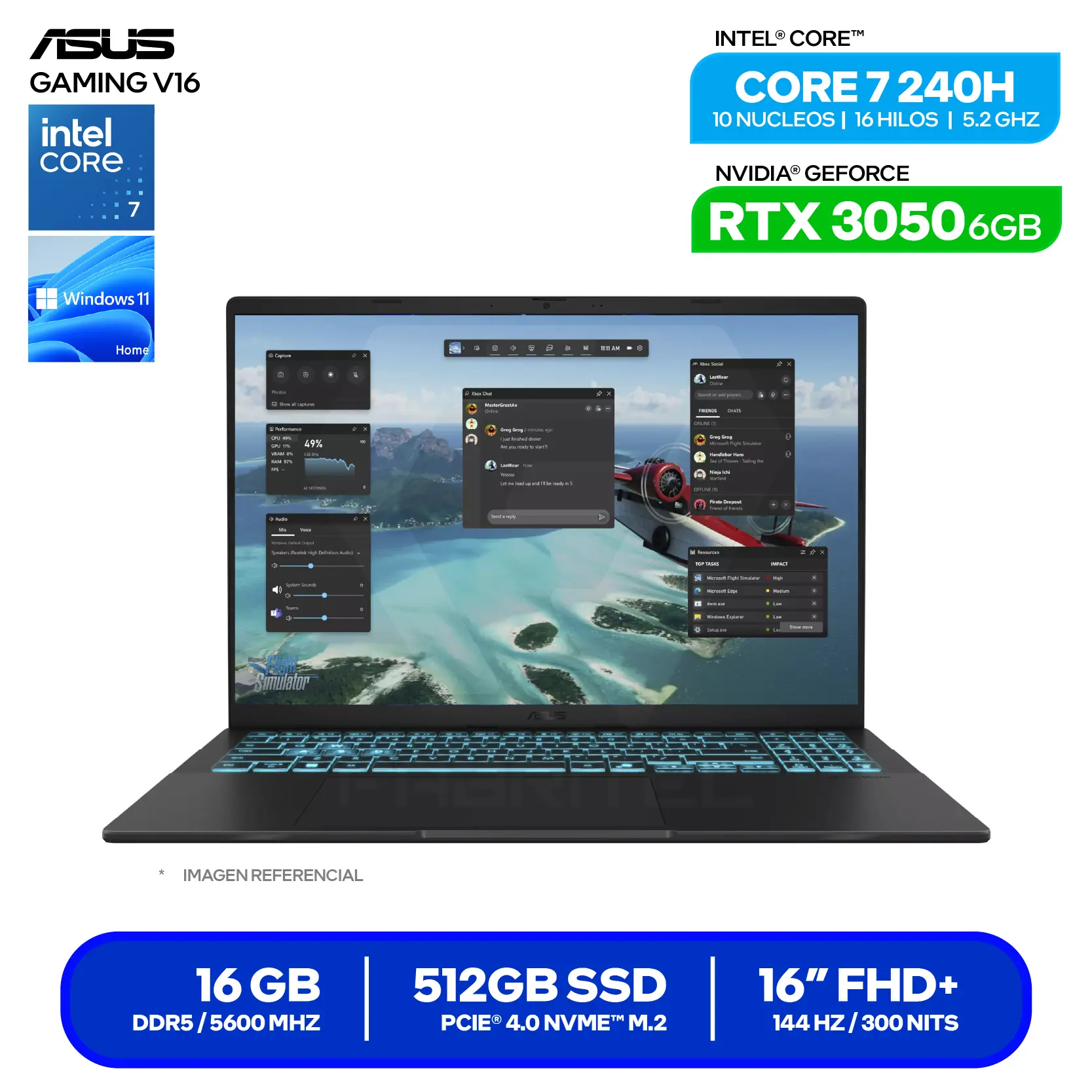 Laptop Asus Gaming V16 V3607VJ-RP096W (90NB15V1-M005Z0) Intel Core 7 240H, GeForce RTX 3050 6GB, RAM 16GB, SSD 512GB, 16'' FHD+, Windows 11 Home