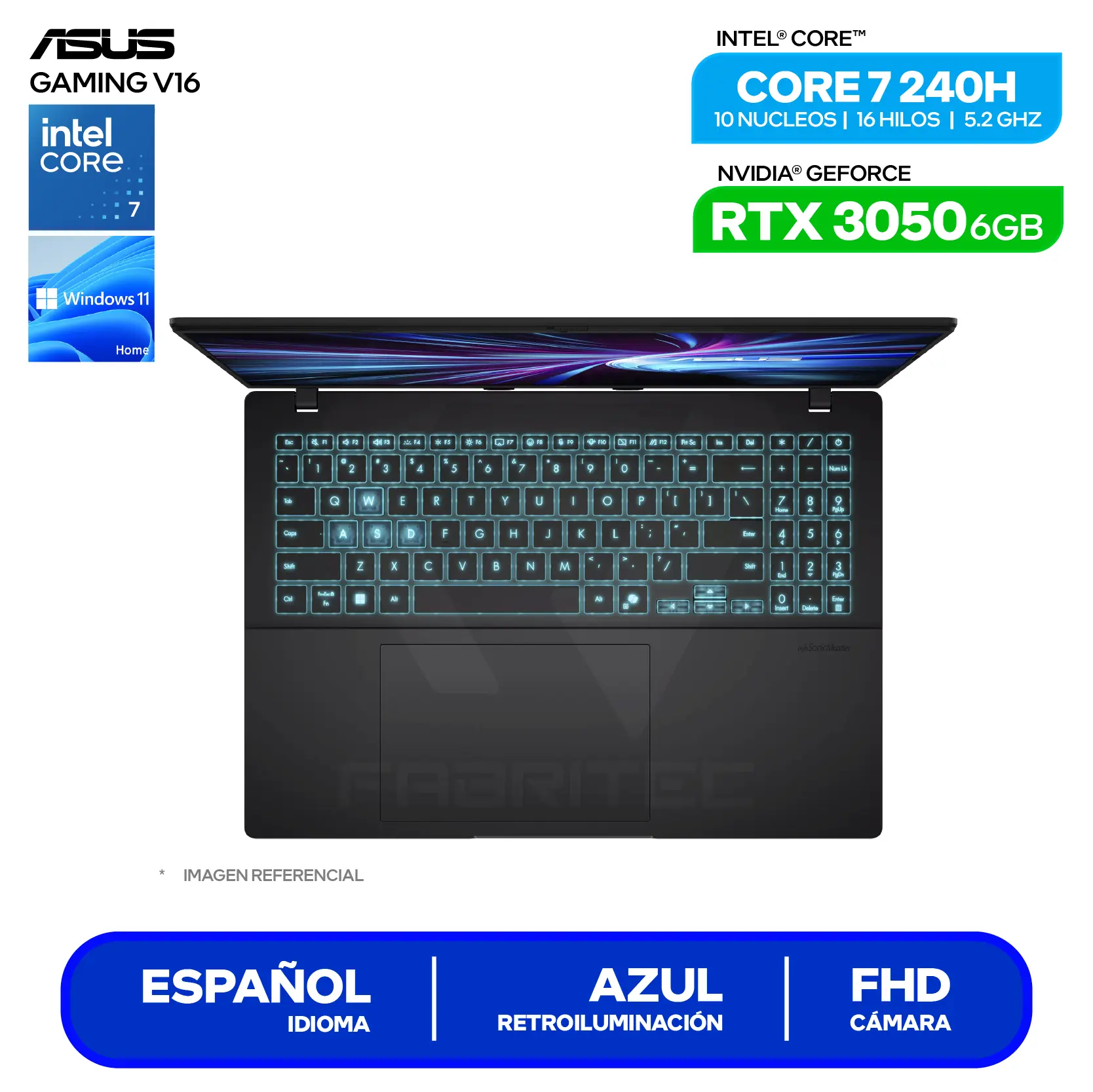 Laptop Asus Gaming V16 V3607VJ-RP096W (90NB15V1-M005Z0) Intel Core 7 240H, GeForce RTX 3050 6GB, RAM 16GB, SSD 512GB, 16'' FHD+, Windows 11 Home