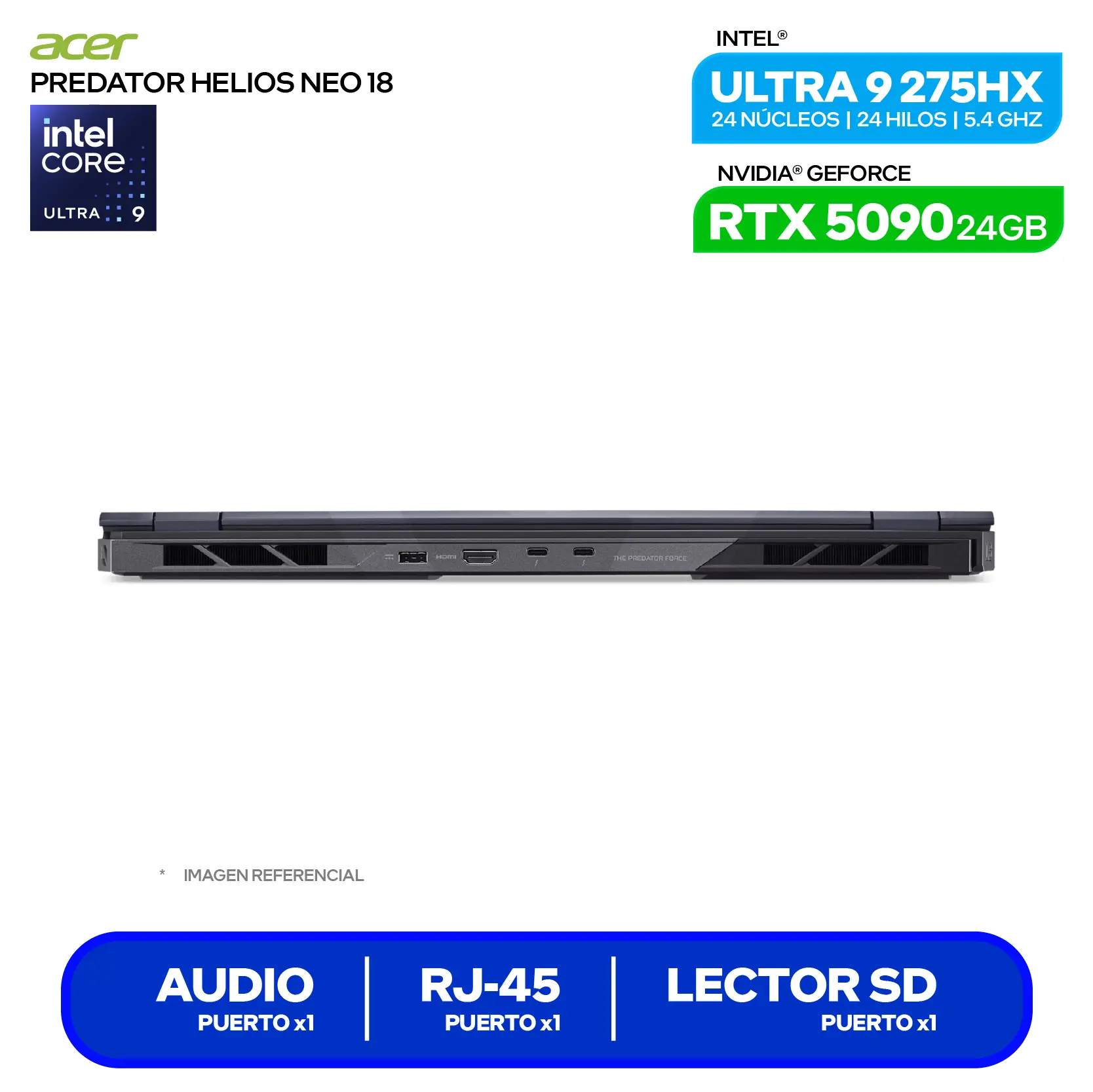 Laptop Acer Predator Helios Neo 18 AI PHN18-73-91S0 (NH.QVXAL.001) Intel Core Ultra 9-275HX, GeForce RTX 5090 24GB, RAM 32GB, SSD 1TB, 18'' 2.4K, FreeDos