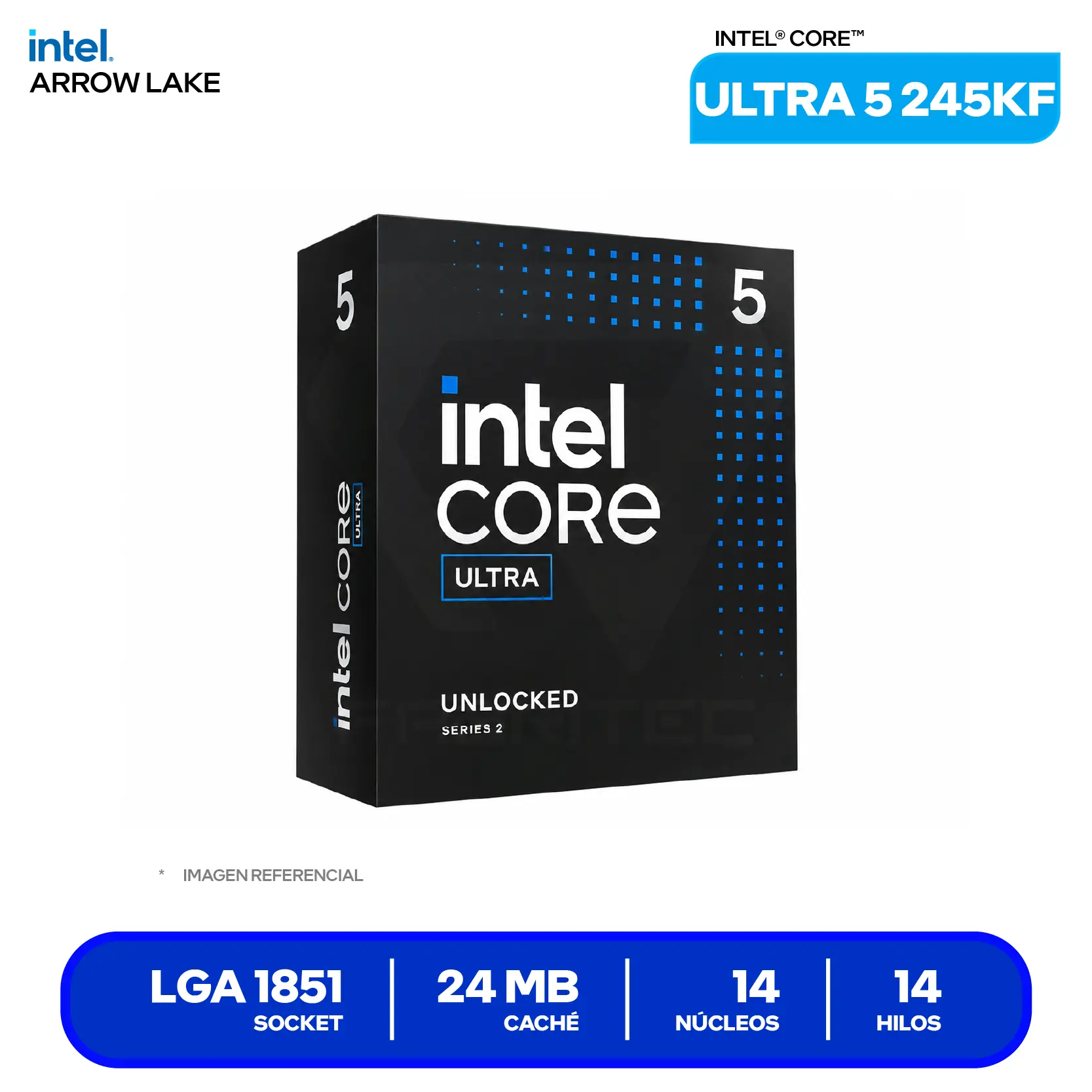 Procesador Intel Core Ultra 5 245KF (BX80768245KF) 4.2GHz / 5.2GHz, 14 Núcleos, LGA1851