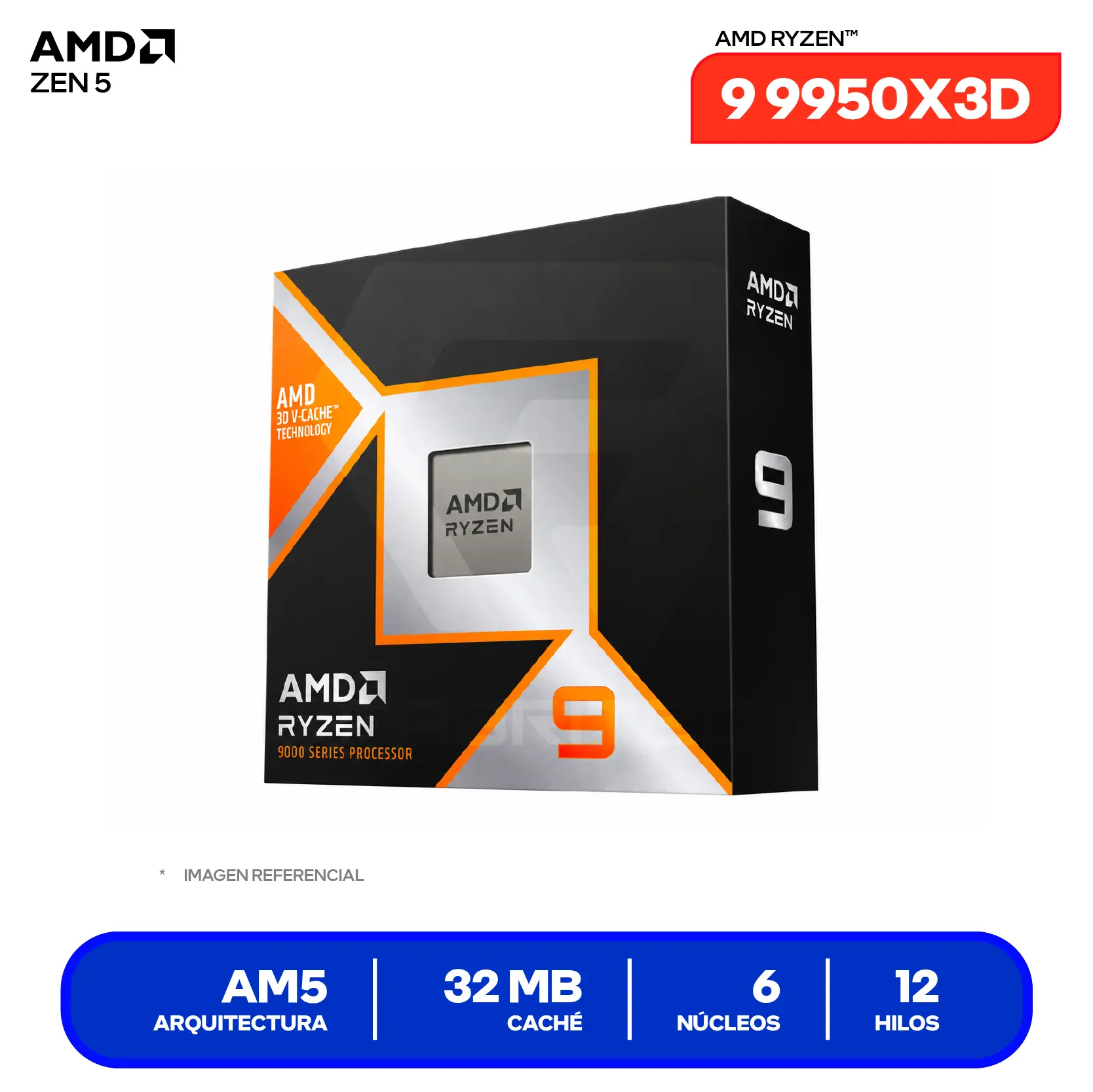 Procesador AMD Ryzen 9 9950X3D (100-100000719WOF) 4.3GHz / 5.7GHz, 16 Núcleos, AM5