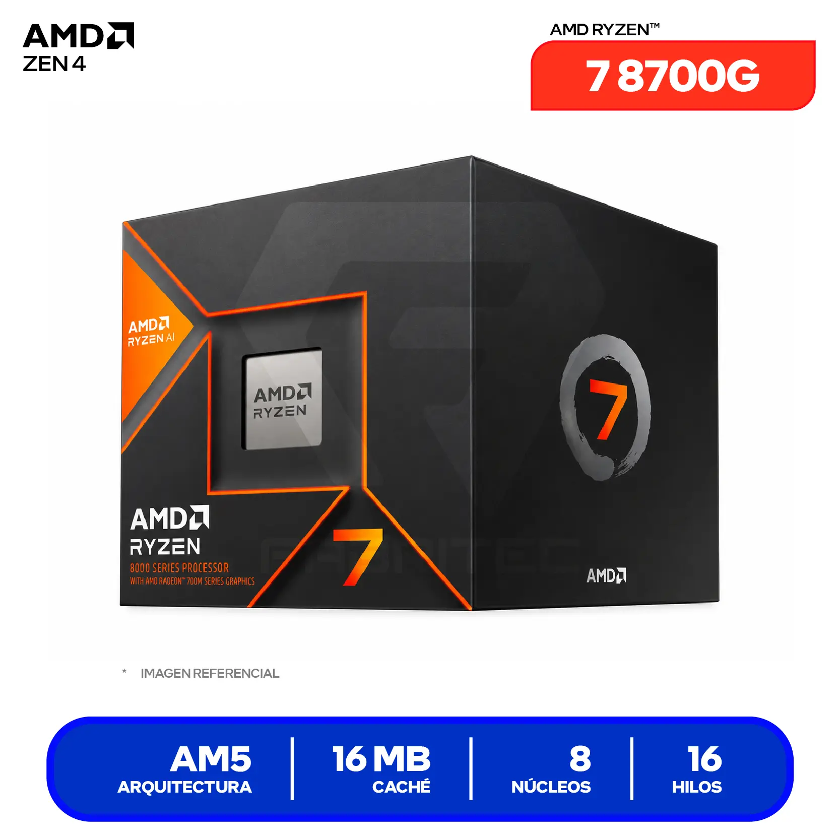 Procesador AMD Ryzen 7 8700G (100-100001236SBX) 4.2GHz / 5.1GHz, 8 Núcleos, AM5