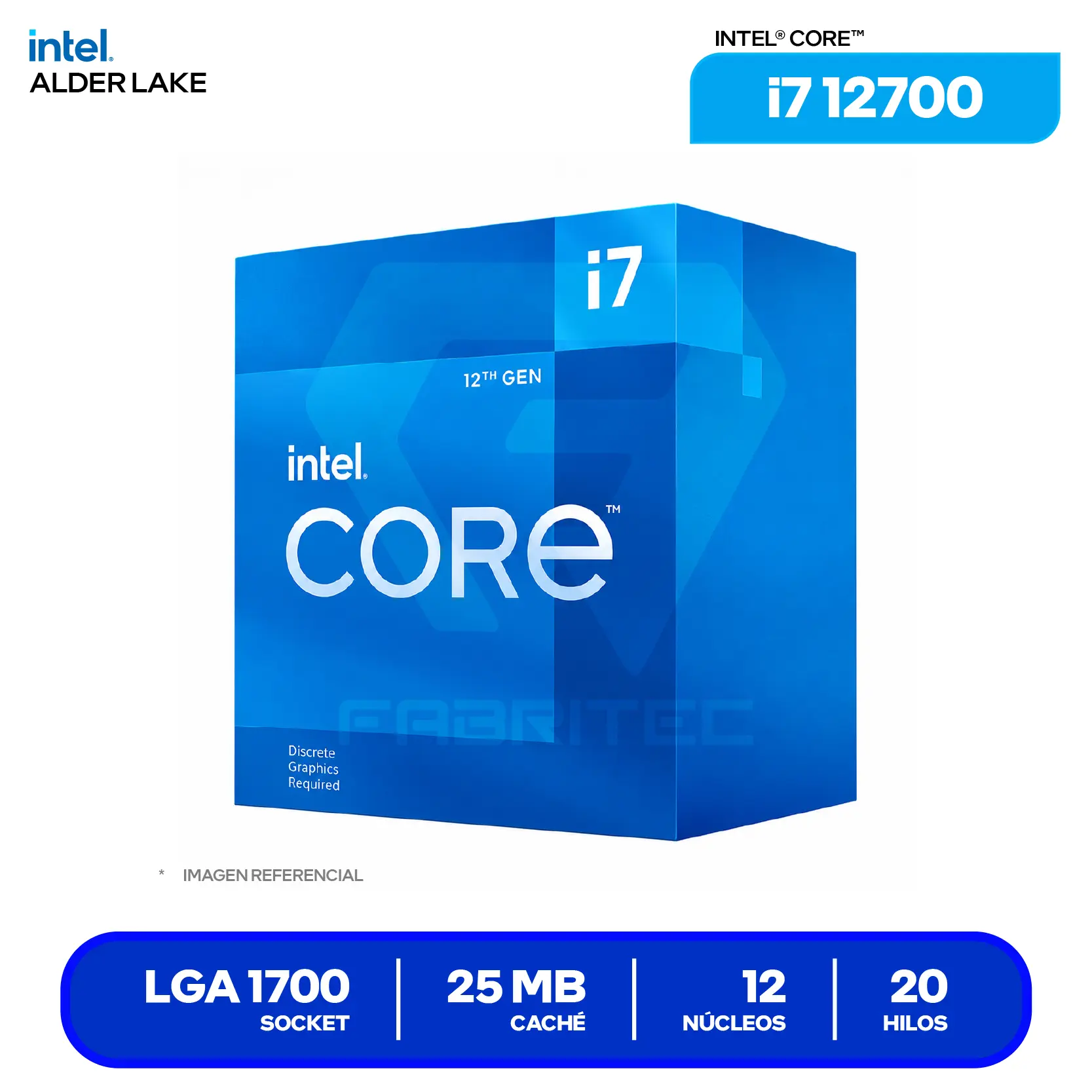 Procesador Intel Core i7-12700 (BX8071512700) 2.10 GHz / 4.90 GHz, 12 Núcleos, LGA1700