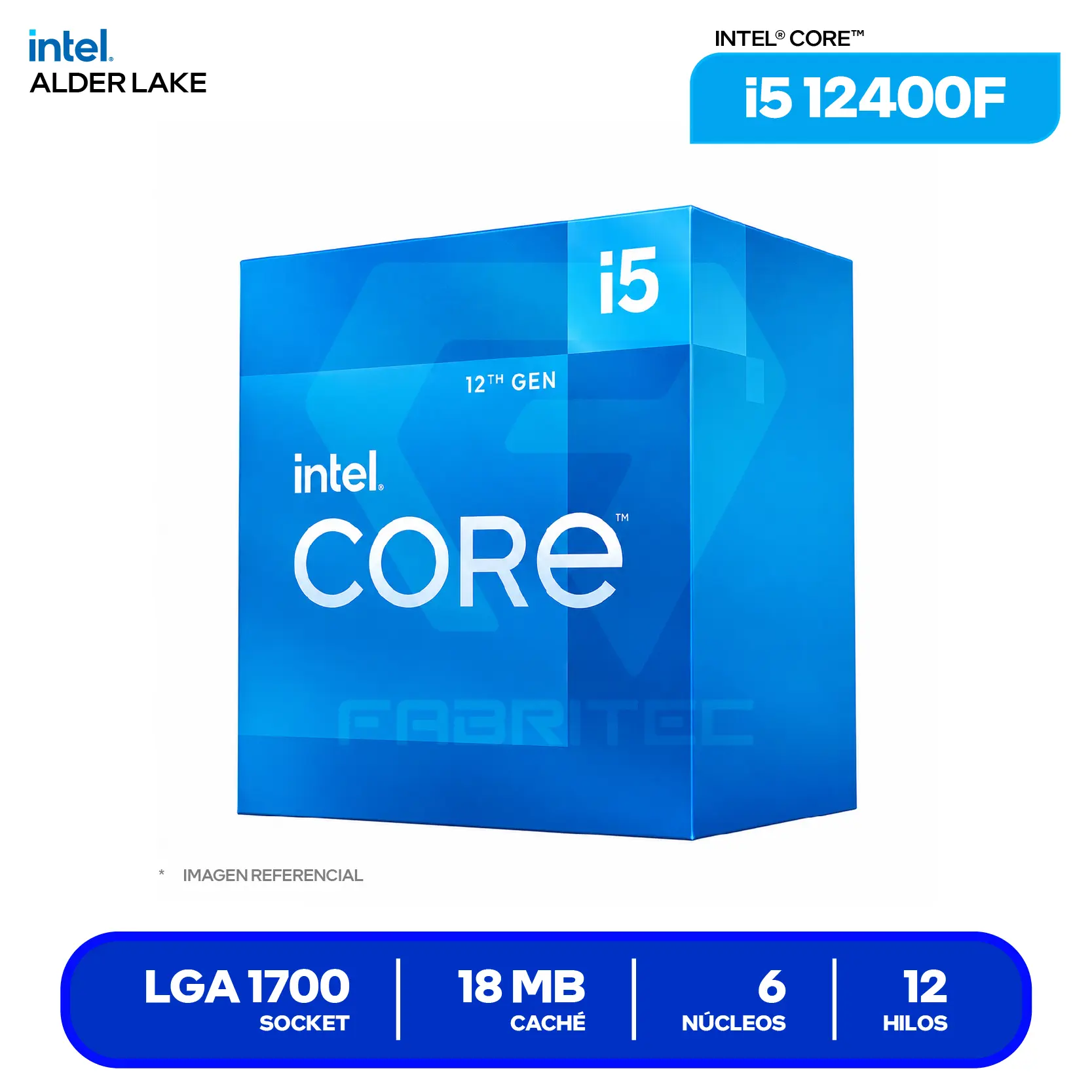 Procesador Intel Core i5-12400F (BX8071512400F) 2.50 GHz / 4.40 GHz, 6 Núcleos, LGA1700