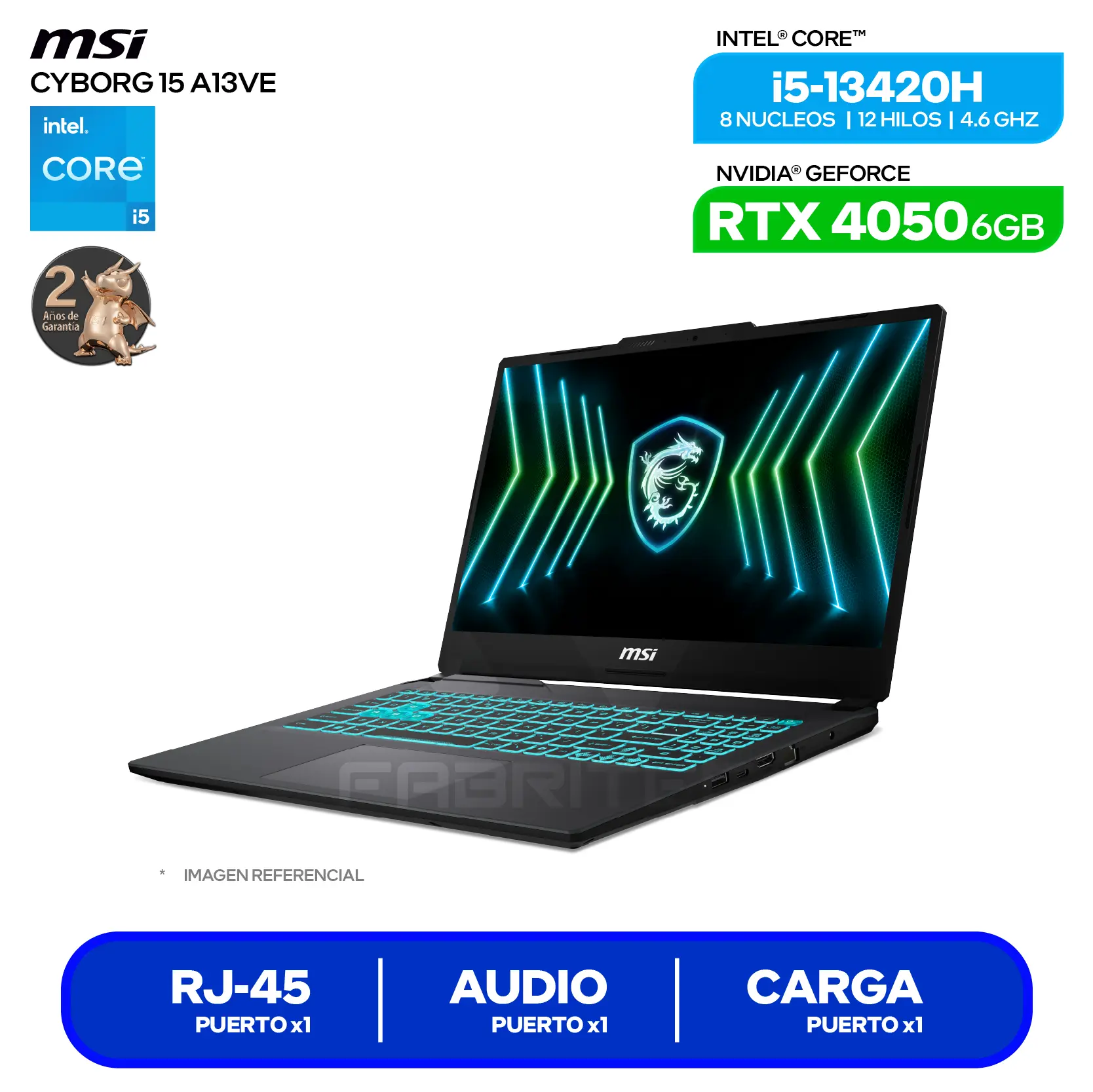 Laptop Gaming MSI Cyborg 15 A13VE-2469XPE (9S7-15K112-2469) Intel Core i5-13420H, GeForce RTX 4050 6GB, RAM 16GB, SSD 512GB, 15.6'' FHD, FreeDos