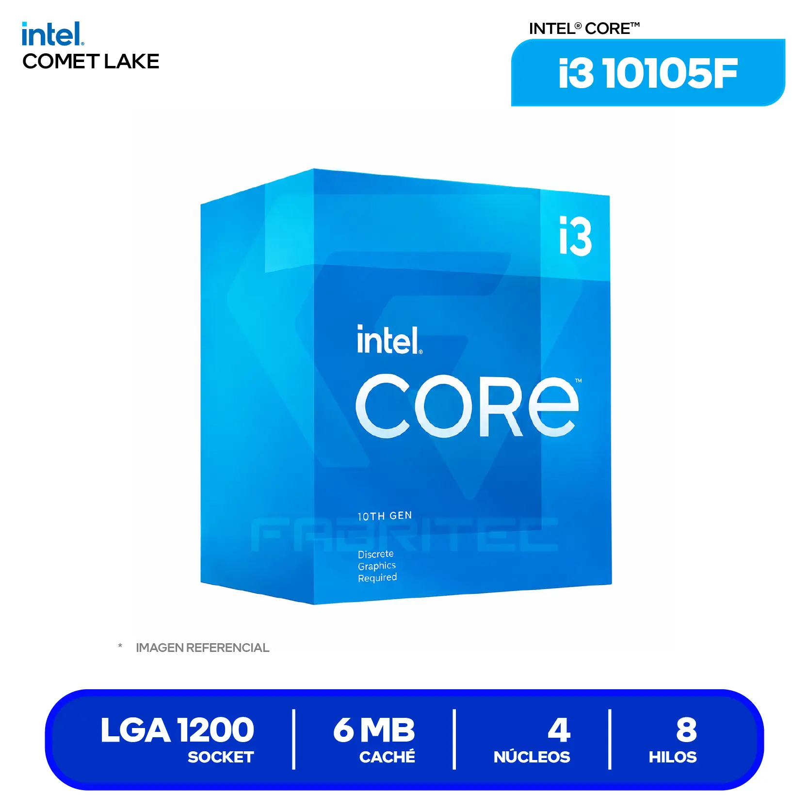 Procesador Intel Core i3-10105F (BX8070110105F) 3.70 GHz / 4.40 GHz, 4 Núcleos, LGA1200