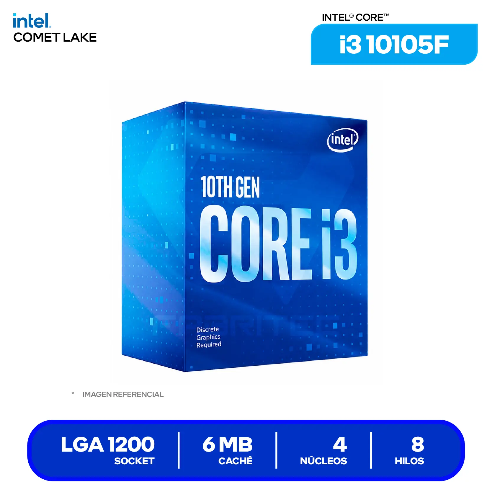 Procesador Intel Core i3-10100F (BX8070110100F) 3.60 GHz / 4.30 GHz, 4 Núcleos, LGA1200