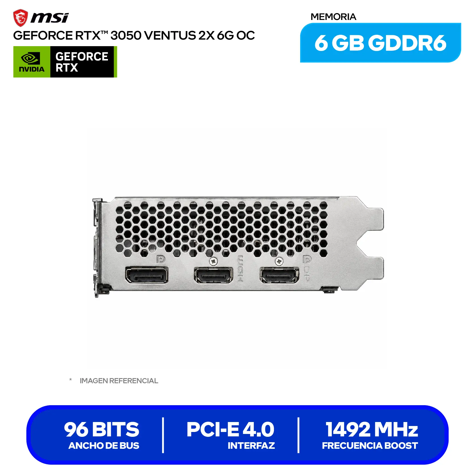 Tarjeta de video MSI NVIDIA GeForce RTX 3050 6GB OC (RTX 3050 LP 6G OC) GDDR6, 1x DisplayPort, 2x HDMI