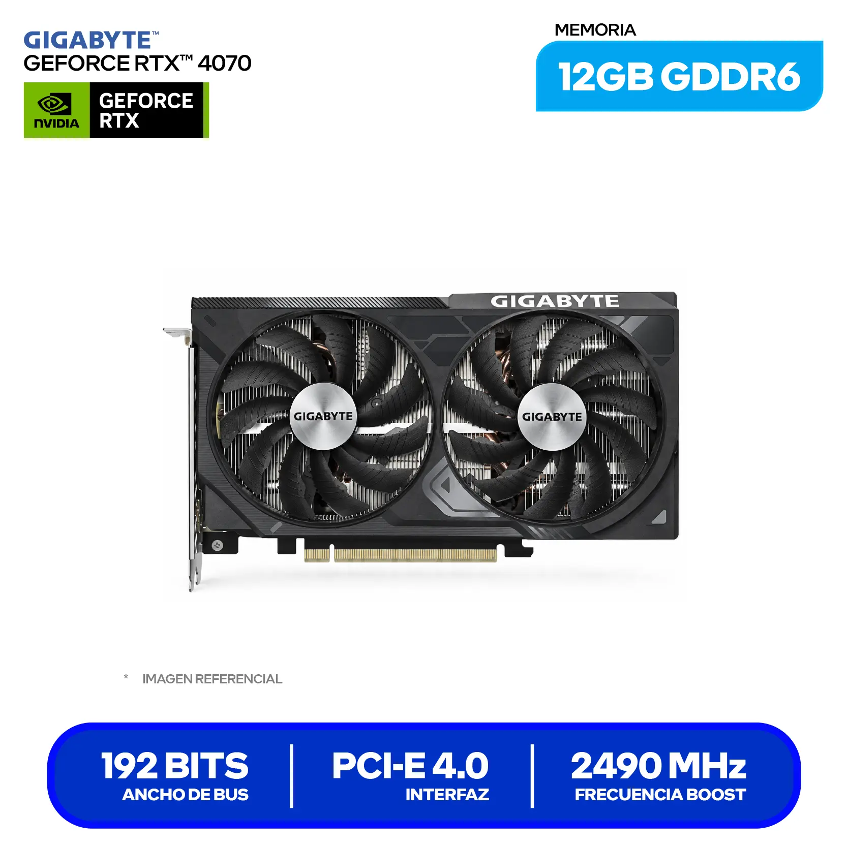 Tarjeta de video Gigabyte NVIDIA GeForce RTX 4070 12GB OC GDDR6 Windforce 2X V2 (GV-N4070WF2OCV2-12GD) GDDR6, 3x DisplayPort, 1x HDMI