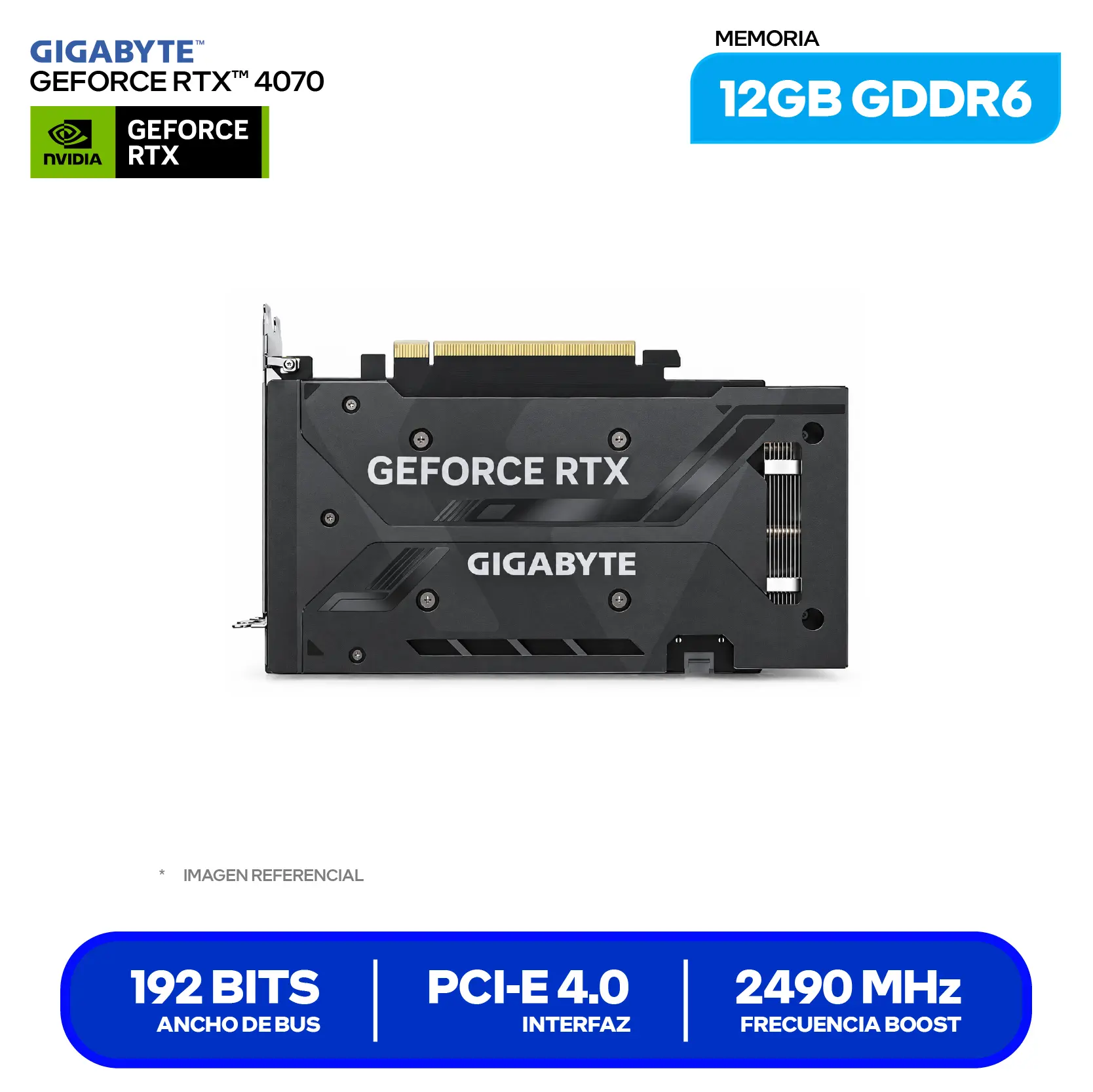 Tarjeta de video Gigabyte NVIDIA GeForce RTX 4070 12GB OC GDDR6 Windforce 2X V2 (GV-N4070WF2OCV2-12GD) GDDR6, 3x DisplayPort, 1x HDMI