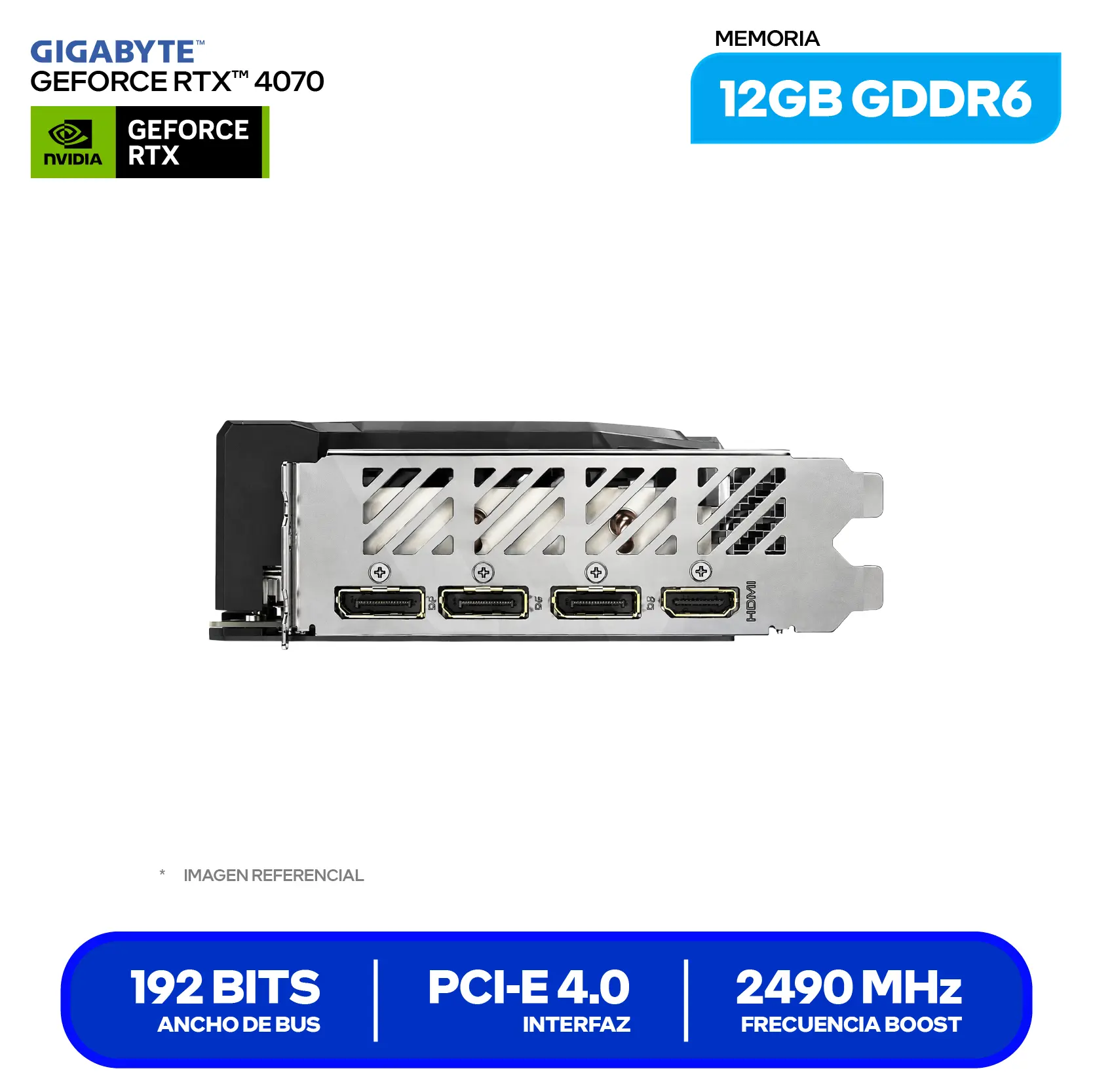 Tarjeta de video Gigabyte NVIDIA GeForce RTX 4070 12GB OC GDDR6 Windforce 2X V2 (GV-N4070WF2OCV2-12GD) GDDR6, 3x DisplayPort, 1x HDMI