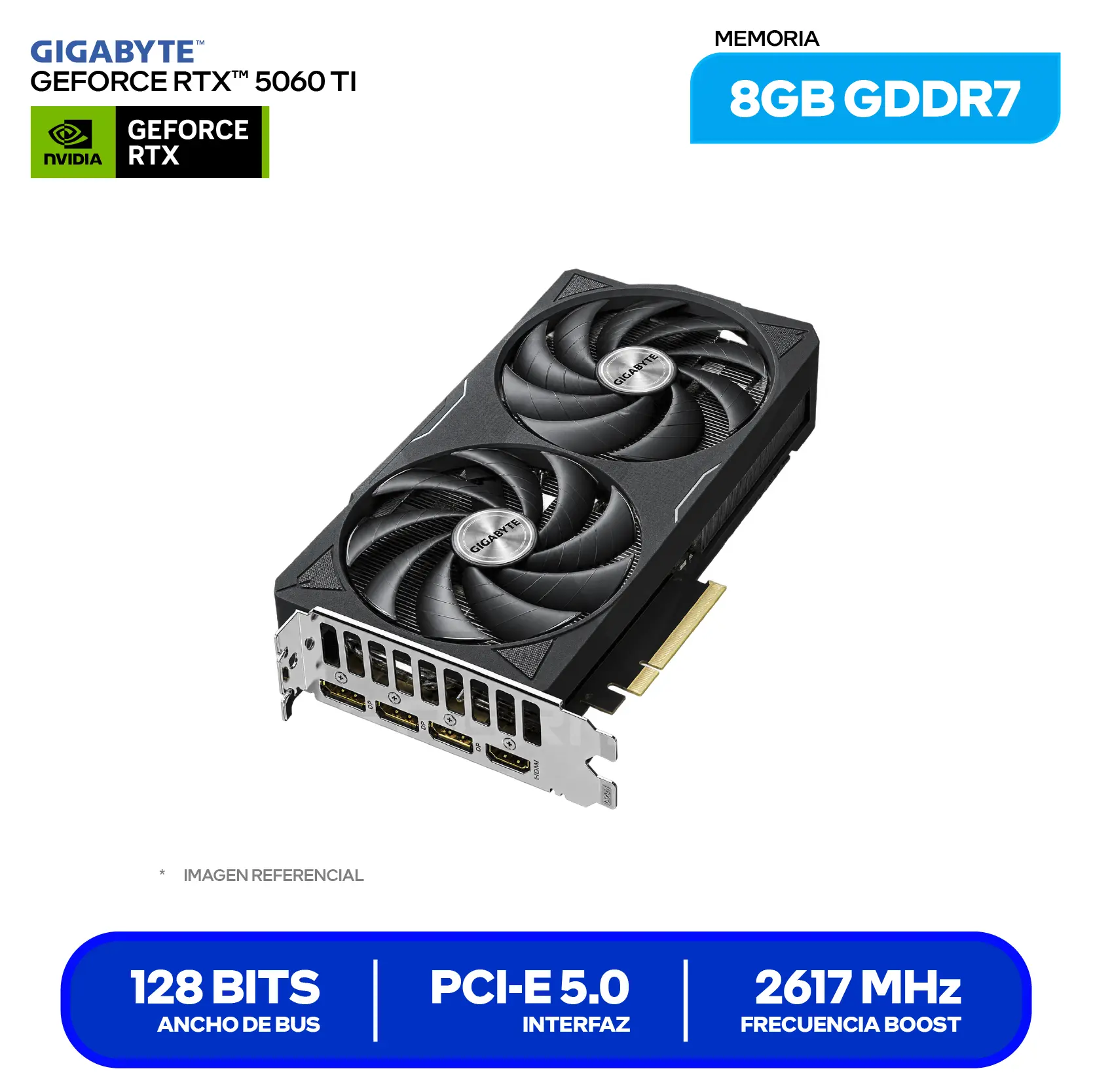 Tarjeta de video Gigabyte NVIDIA GeForce RTX 5060 Ti 8GB Eagle OC (GV-N506TEAGLE OC-8GD) GDDR7, 3x DisplayPort, 1x HDMI