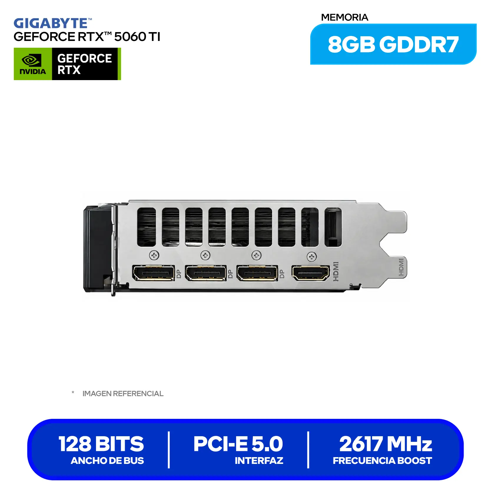 Tarjeta de video Gigabyte NVIDIA GeForce RTX 5060 Ti 8GB Eagle OC (GV-N506TEAGLE OC-8GD) GDDR7, 3x DisplayPort, 1x HDMI