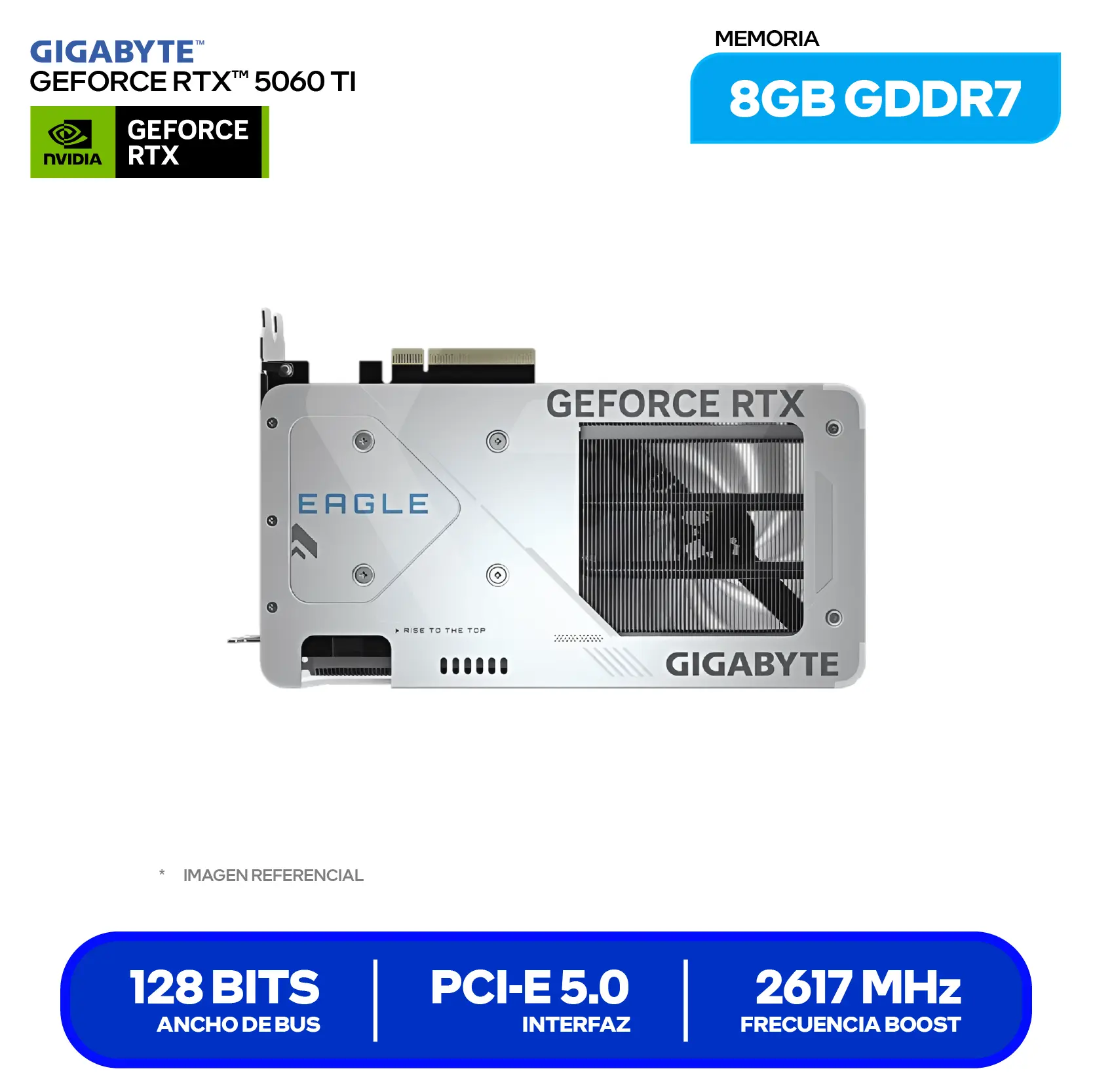 Tarjeta de video Gigabyte NVIDIA GeForce RTX 5060 Ti 8GB Eagle Ice OC (GV-N506TEAGLEOC ICE-8GD) GDDR7, 3x DisplayPort, 1x HDMI