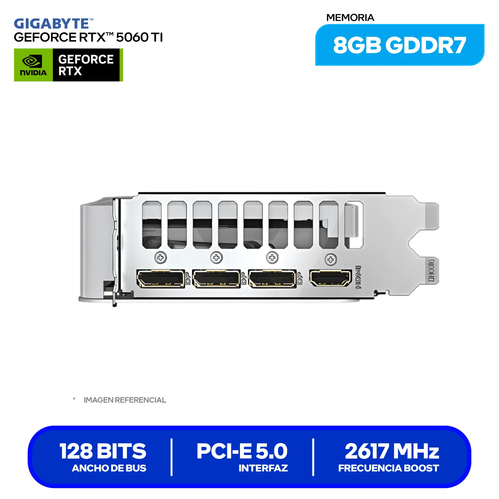 Tarjeta de video Gigabyte NVIDIA GeForce RTX 5060 Ti 8GB Eagle Ice OC (GV-N506TEAGLEOC ICE-8GD) GDDR7, 3x DisplayPort, 1x HDMI