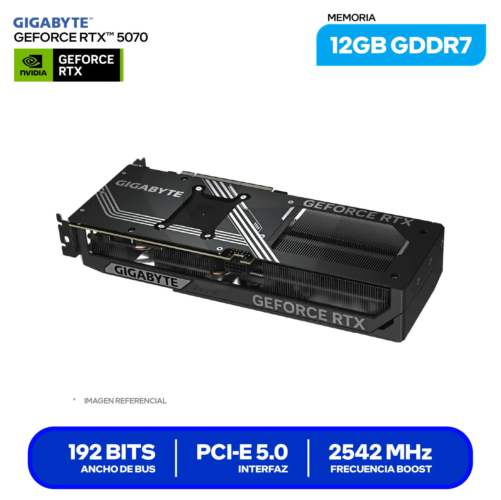 Tarjeta de video Gigabyte NVIDIA GeForce RTX 5070 Windforce OC SFF 12GB (GV-N5070WF3OC-12GD) GDDR7, 3x DisplayPort, 1x HDMI