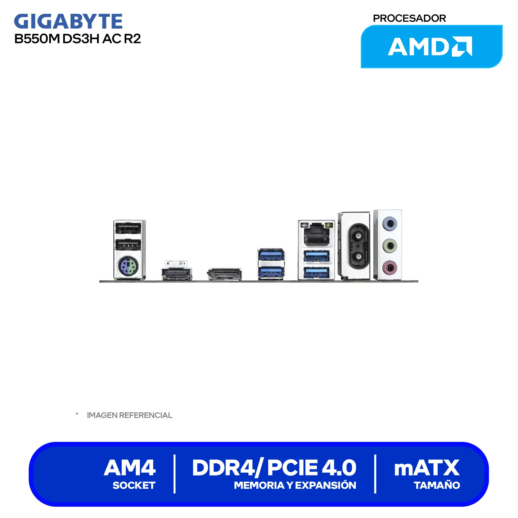 Placa madre Gigabyte B550M DS3H AC R2 AM4 (B550M DS3H AC R2) DDR4, Micro-ATX, Wi-Fi
