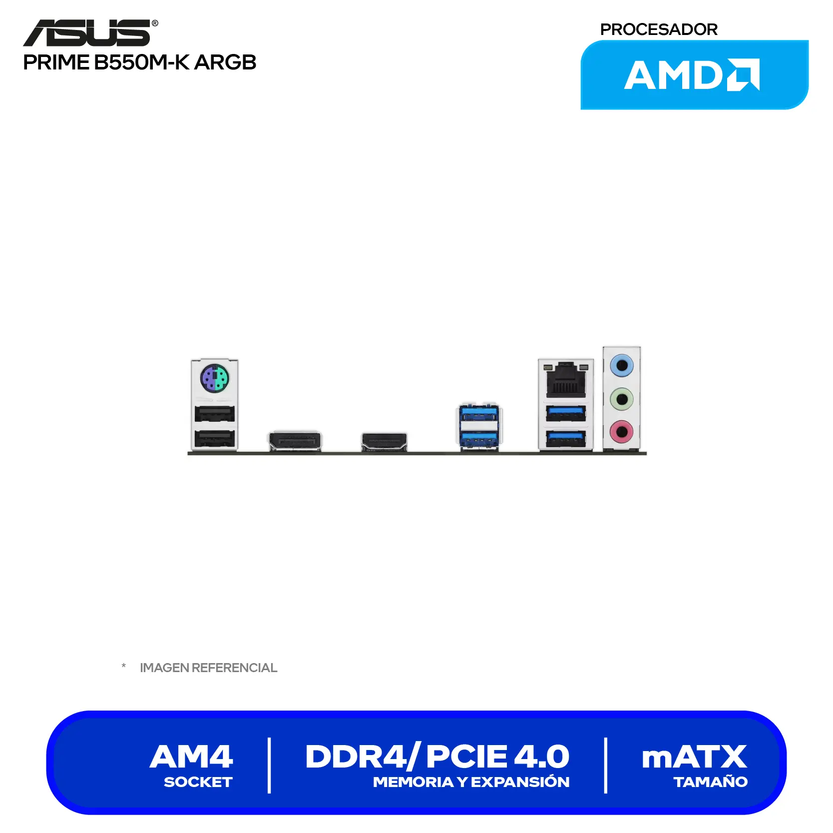 Placa Madre Asus Prime B550M-K ARGB AM4 (90MB1GC0-M0EAY0) DDR4, Micro-ATX