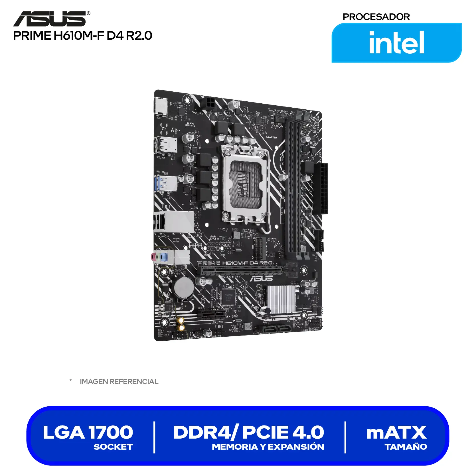 Placa Madre Asus Prime H610M-F D4 R2.0 LGA1700 (90MB1H70-M0EAY0) DDR4, Micro-ATX