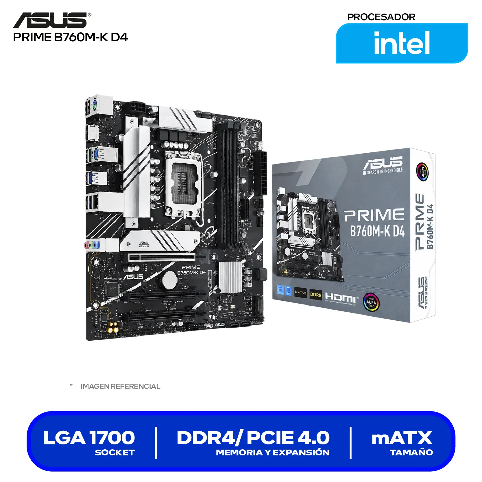 Placa Madre Asus Prime B760M-K D4 LGA1700 (90MB1DS0-M1EAY0) DDR4, Micro-ATX