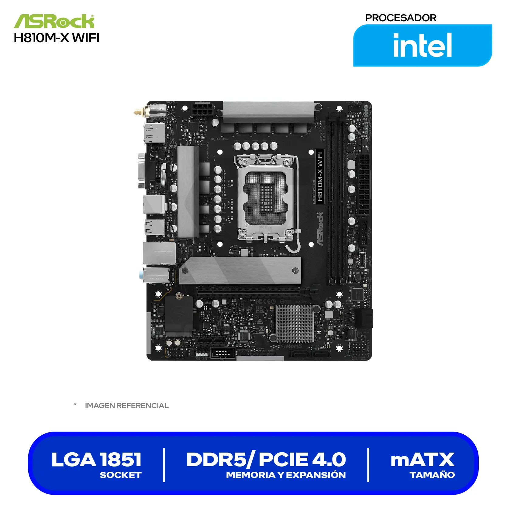 Placa Madre ASRock H810M-X WIFI LGA1851 (90-MXBS60-A0UAYAZ) DDR5, Micro-ATX