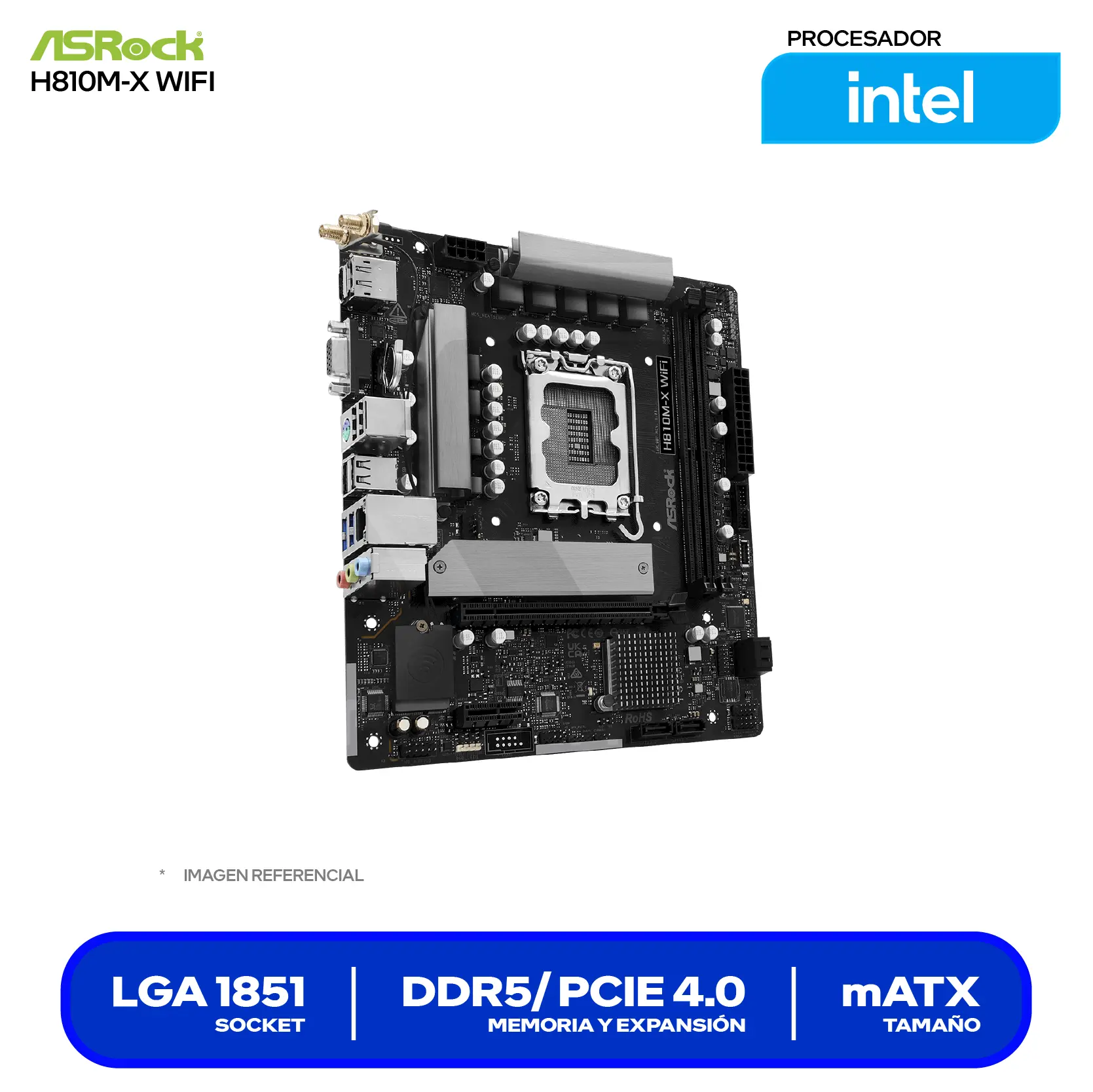 Placa Madre ASRock H810M-X WIFI LGA1851 (90-MXBS60-A0UAYAZ) DDR5, Micro-ATX