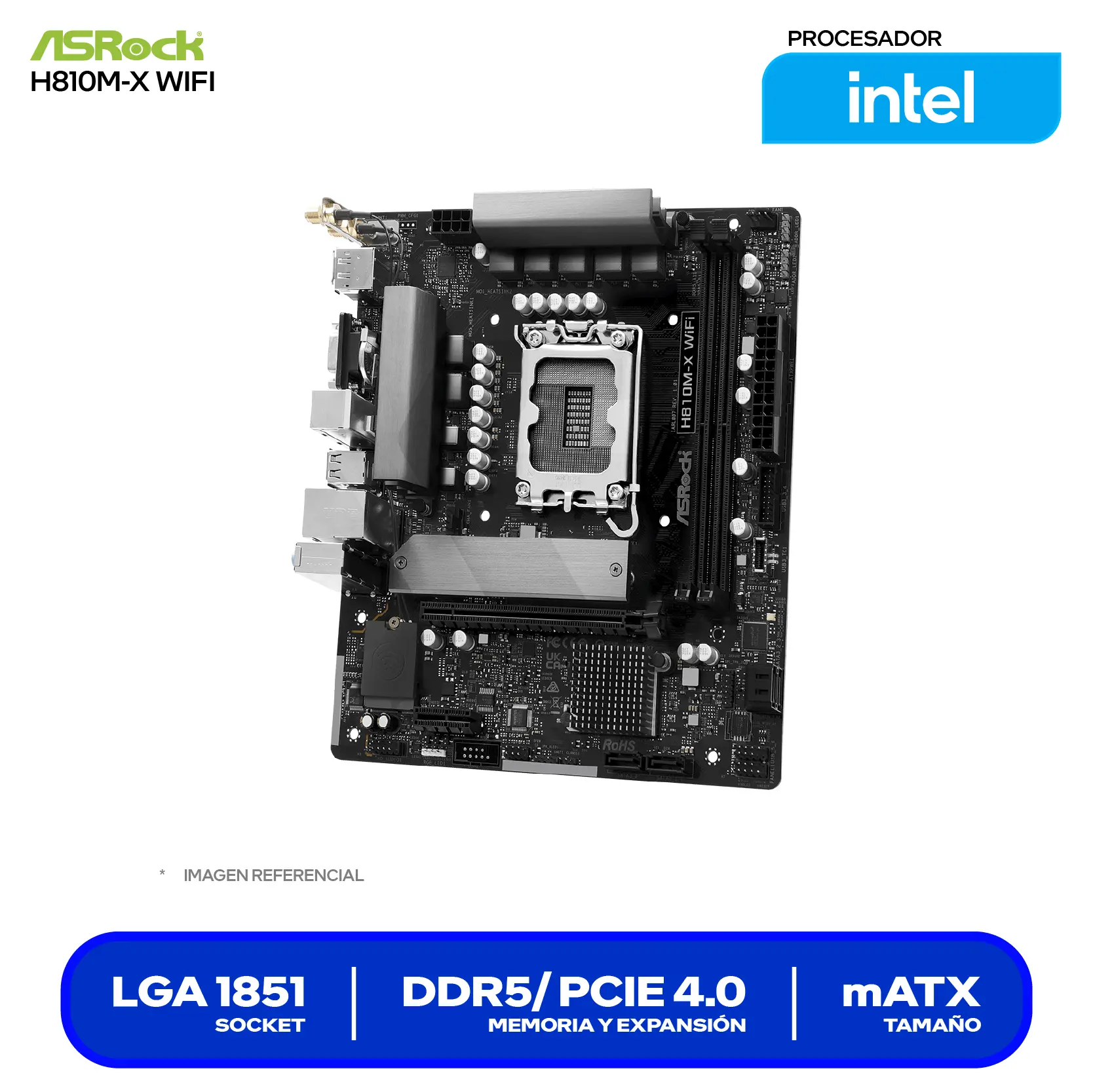 Placa Madre ASRock H810M-X WIFI LGA1851 (90-MXBS60-A0UAYAZ) DDR5, Micro-ATX