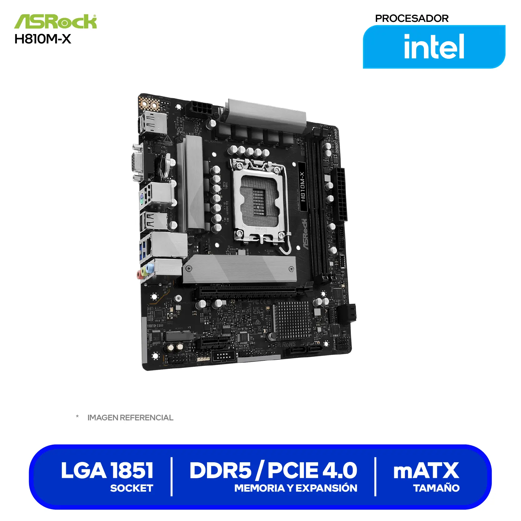 Placa Madre ASRock H810M-X LGA1851 (90-MXBS40-A0UAYAZ) DDR5, Micro-ATX