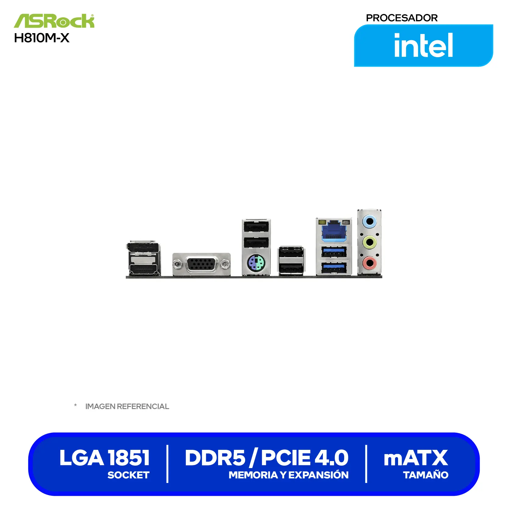 Placa Madre ASRock H810M-X LGA1851 (90-MXBS40-A0UAYAZ) DDR5, Micro-ATX