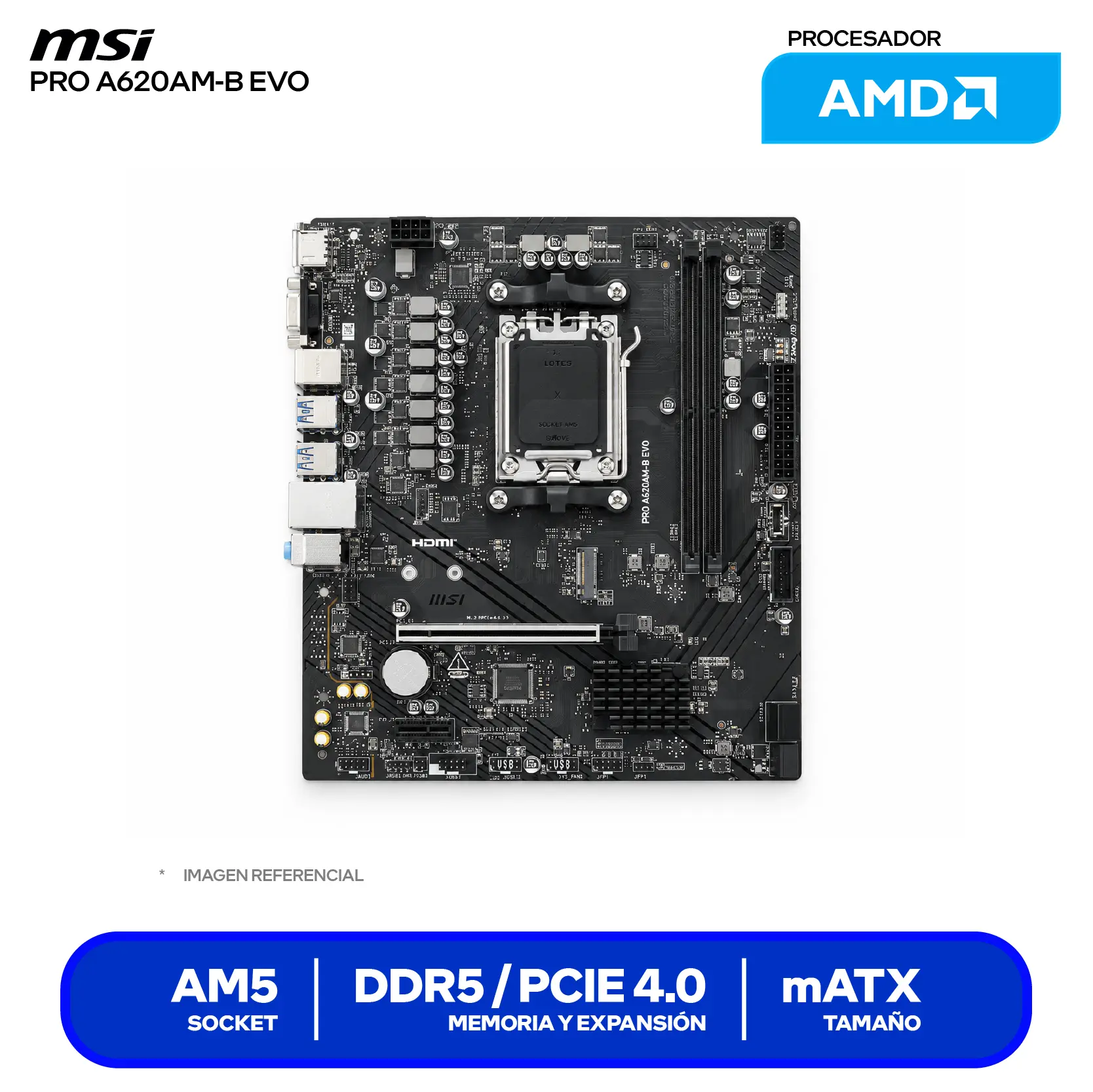 Placa Madre MSI PRO A620AM-B EVO AM5 (PRO A620AM-B EVO) DDR5, Micro-ATX