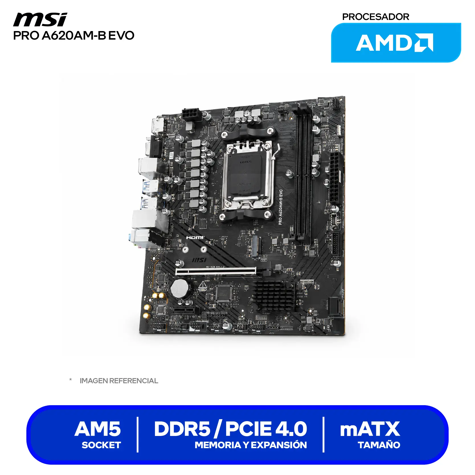 Placa Madre MSI PRO A620AM-B EVO AM5 (PRO A620AM-B EVO) DDR5, Micro-ATX