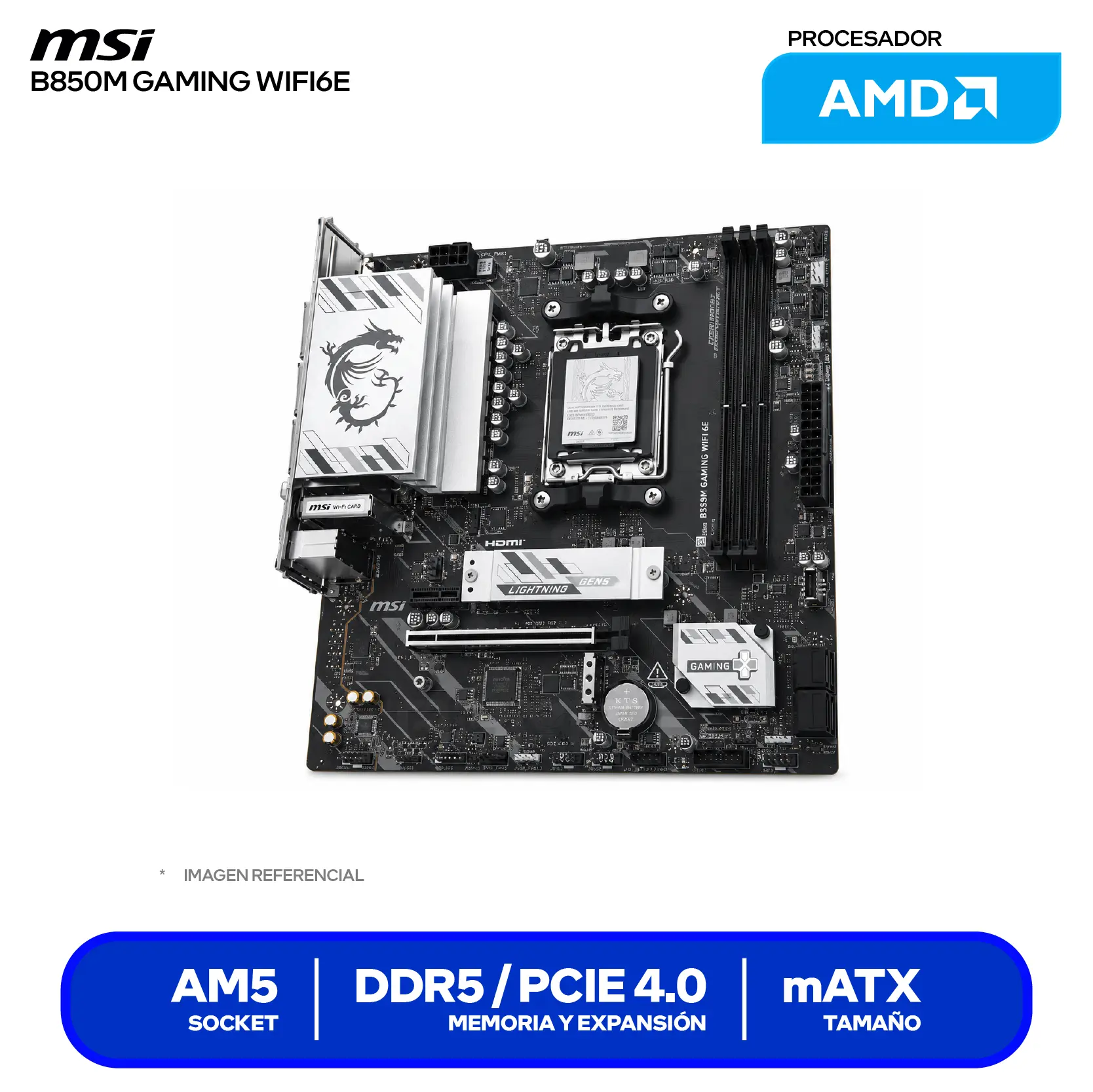Placa Madre MSI B850M GAMING WIFI6E (B850M GAMING WIFI6E) AM5, DDR5, mATX