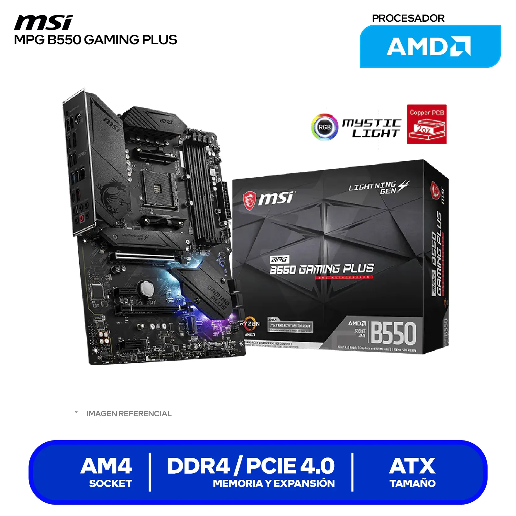 Placa Madre MSI MPG B550 GAMING PLUS (MPG B550 GAMING PLUS) AM4, DDR4, ATX
