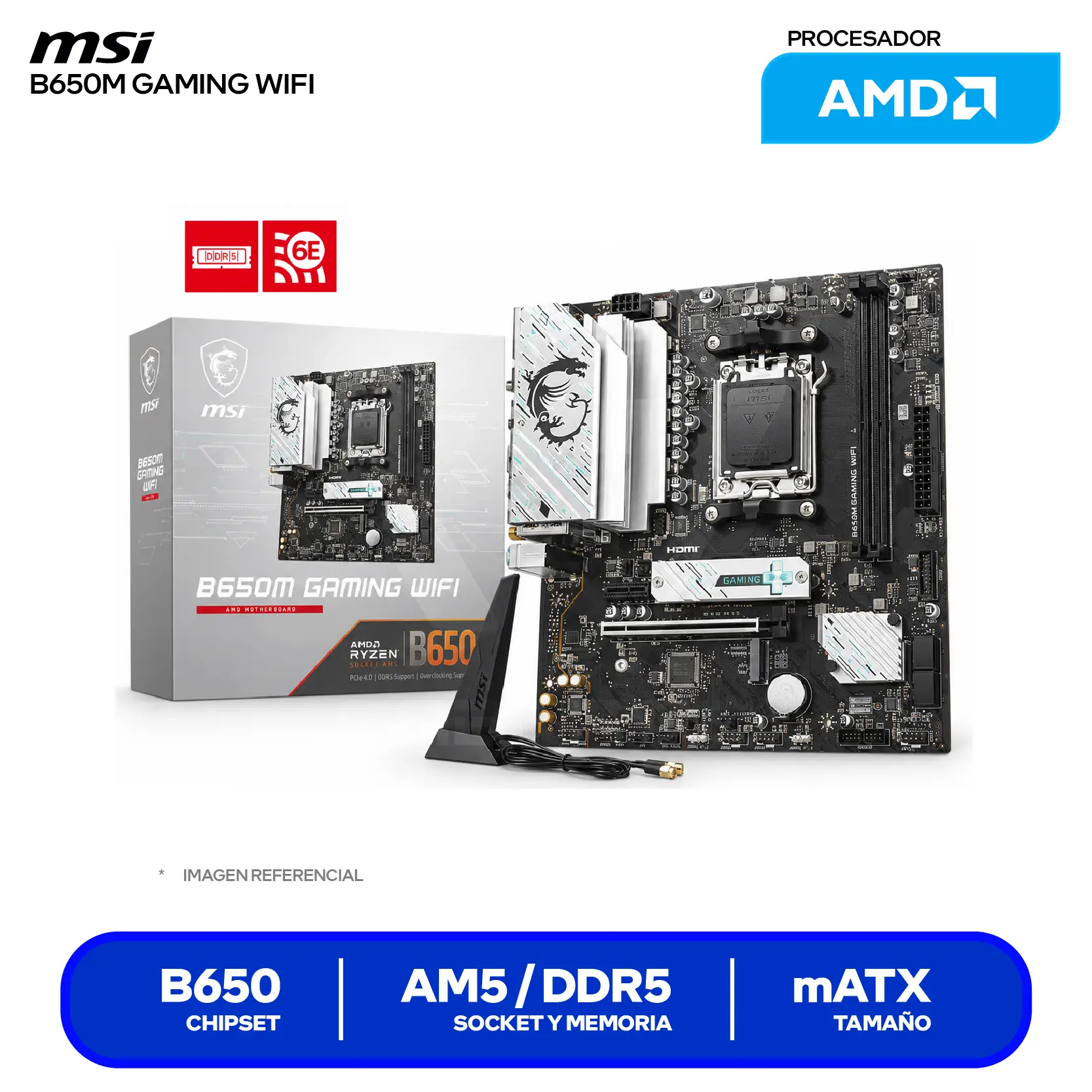 Placa Madre MSI B650M GAMING WIFI (B650M GAMING WIFI) AM5, DDR5, mATX, Wi-Fi 6E
