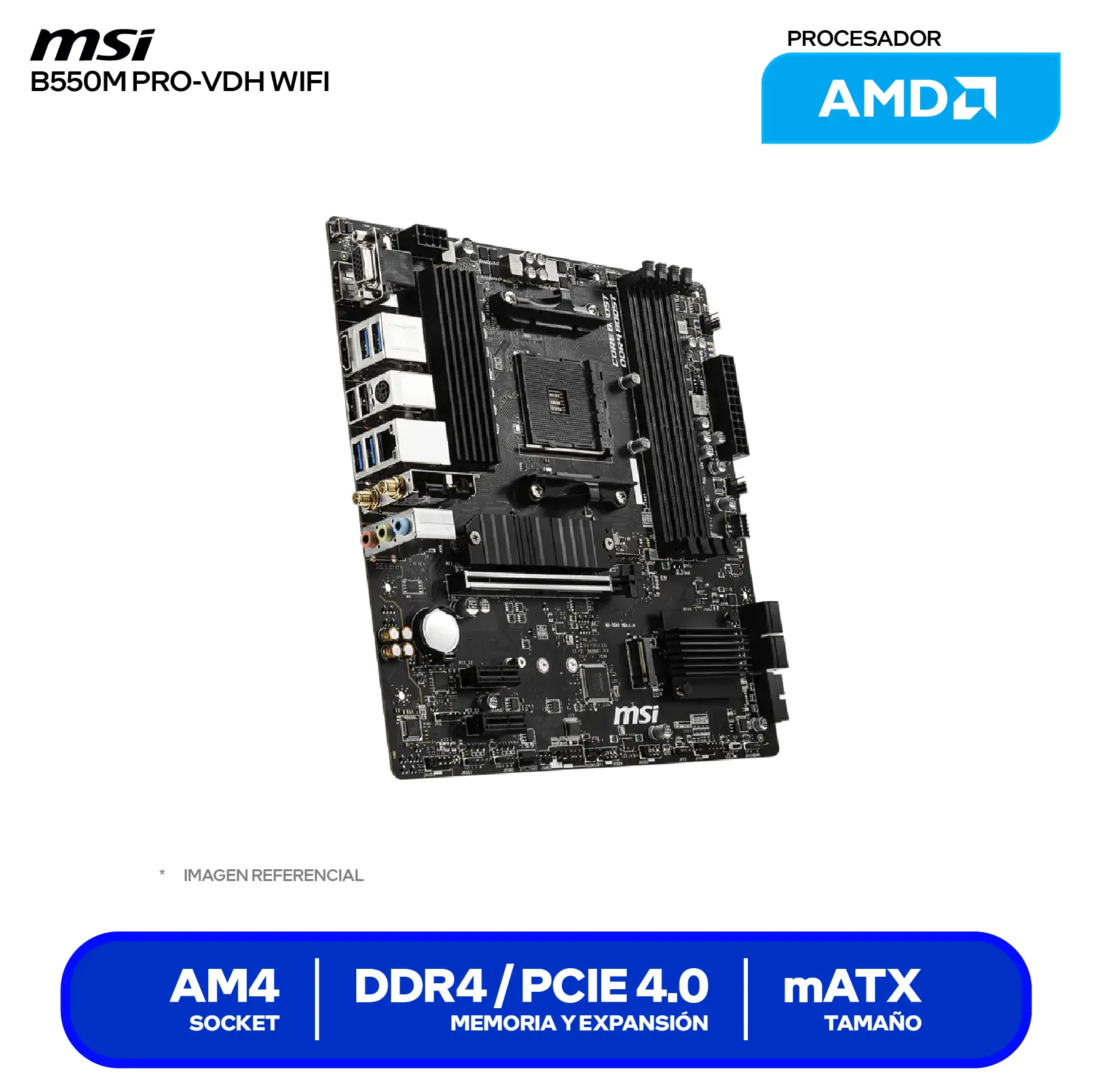 Placa Madre MSI B550M PRO-VDH WIFI (B550M PRO-VDH WIFI) AM4, DDR4, mATX, Wi-Fi