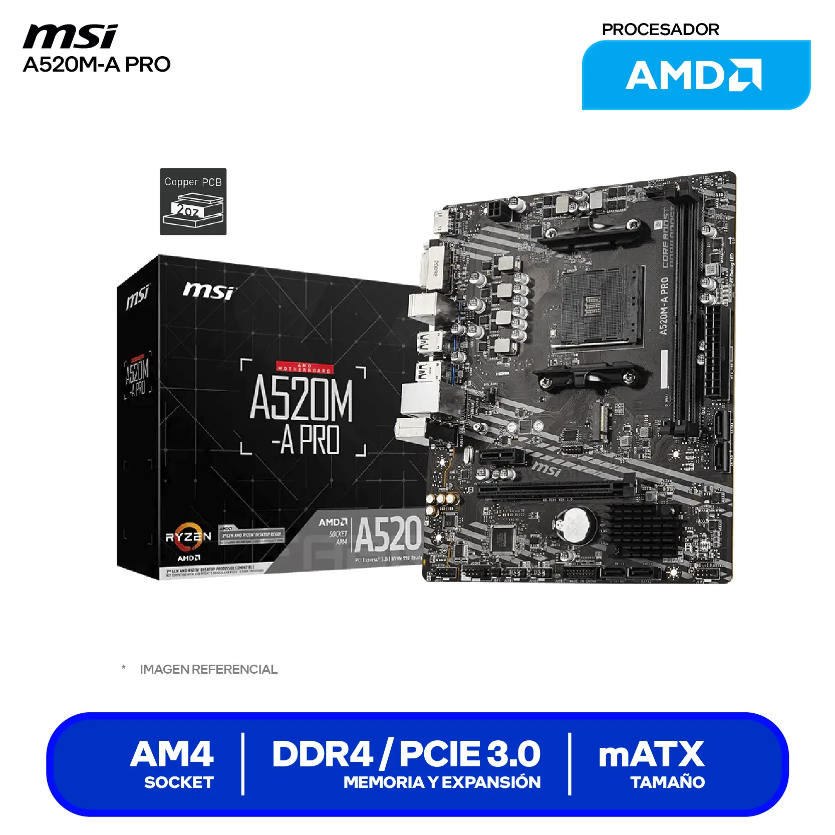 Placa Madre MSI A520M-A PRO (A520M-A PRO) AM4, DDR4, Micro-ATX