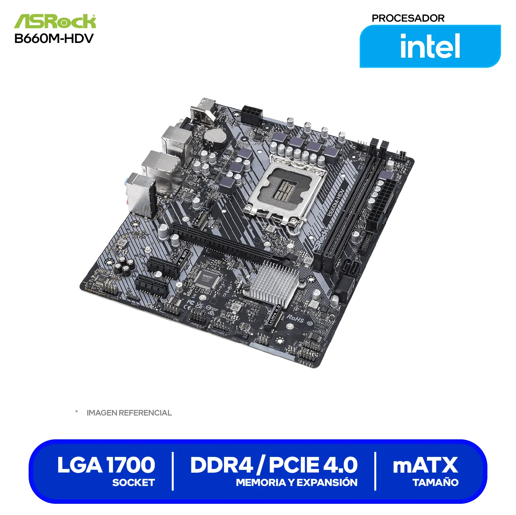 Placa Madre ASRock B660M-HDV (90-MXBH40-A0UAYZ) LGA1700, DDR4, mATX,