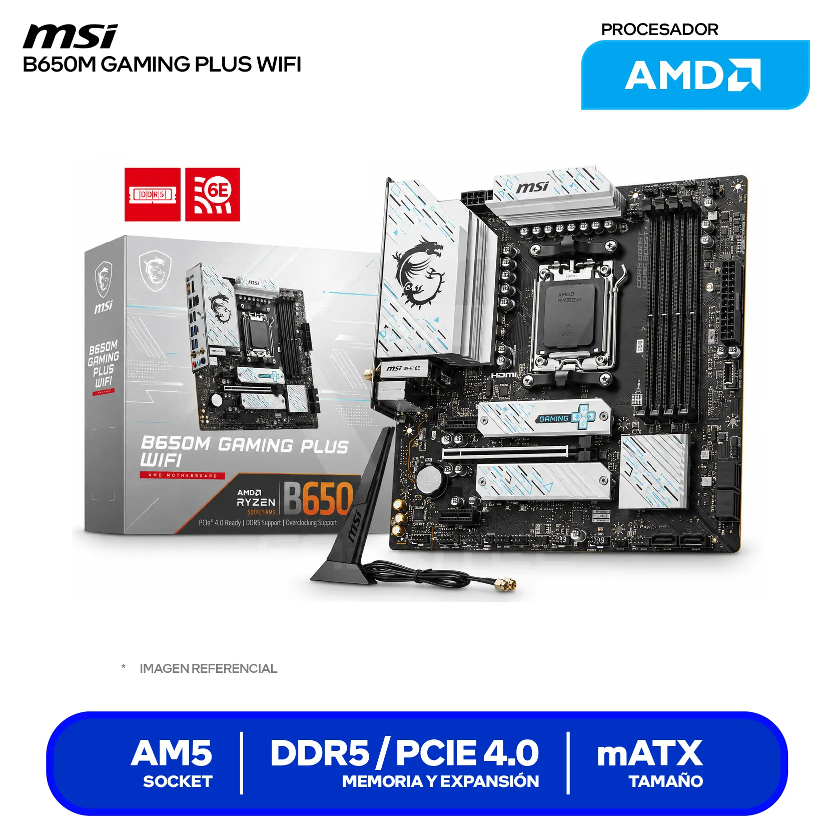 Placa Madre MSI B650M GAMING PLUS WIFI (B650M GAMING PLUS WIFI) AM5, DDR5, mATX, Wi-Fi 6E