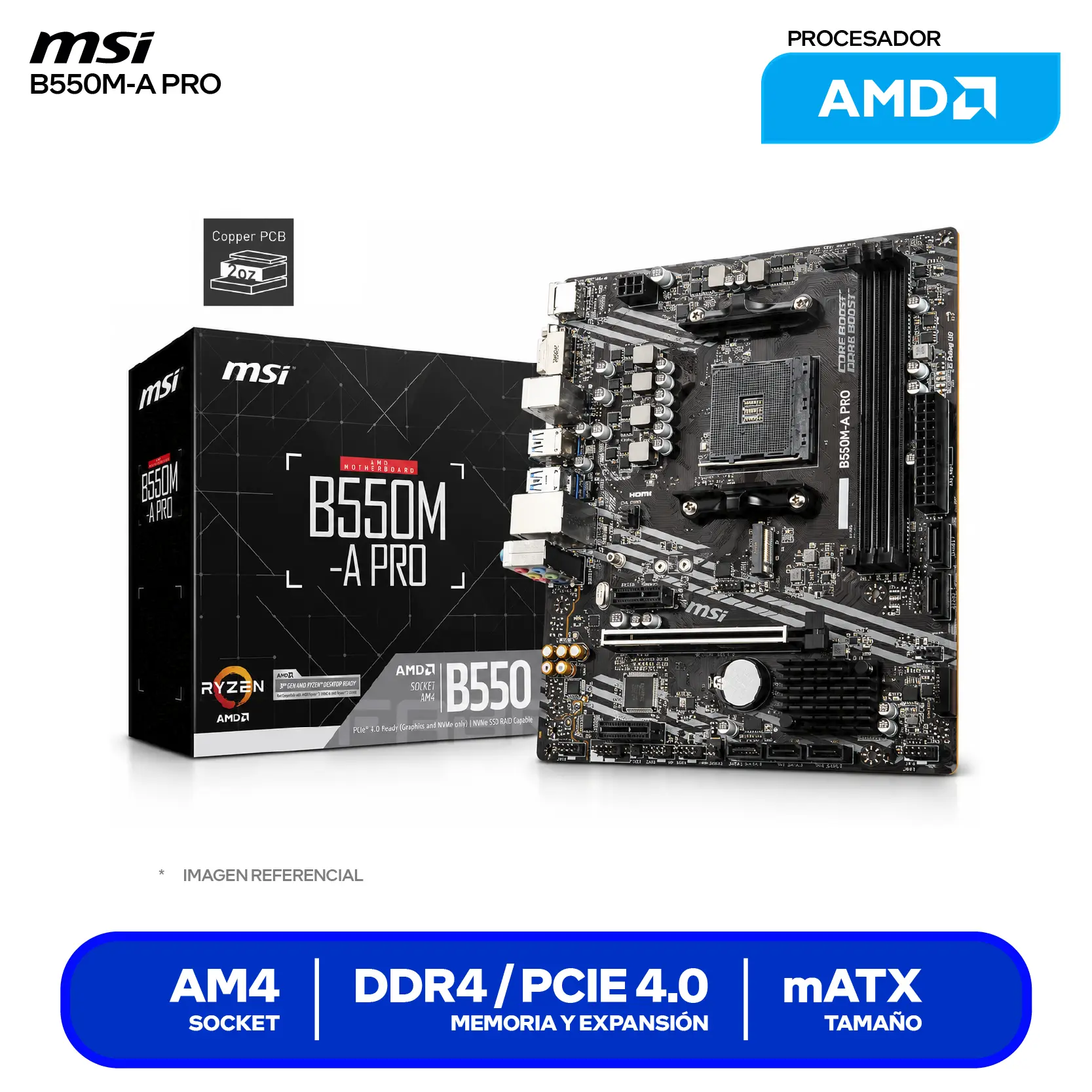 Placa Madre MSI B550M-A PRO (B550M-A PRO)AM4,  DDR4, mATX