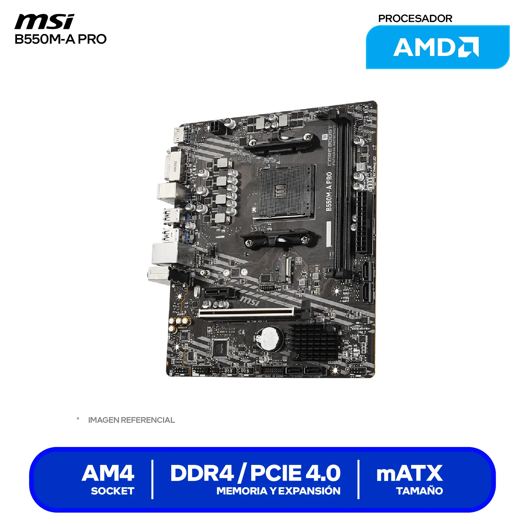 Placa Madre MSI B550M-A PRO (B550M-A PRO)AM4,  DDR4, mATX