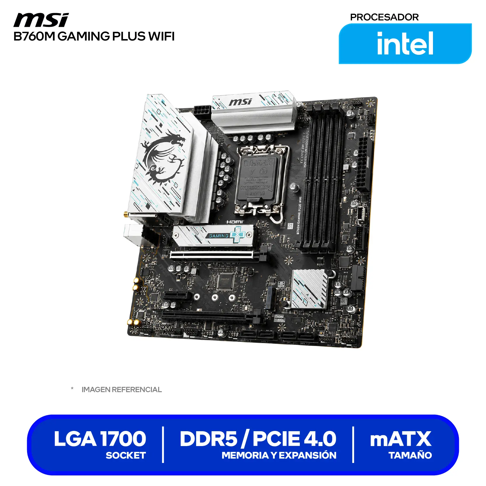 Placa Madre MSI B760M Gaming Plus WiFi (B760M GAMING PLUS WIFI) LGA1700, DDR5, mATX, Wi-Fi 6E