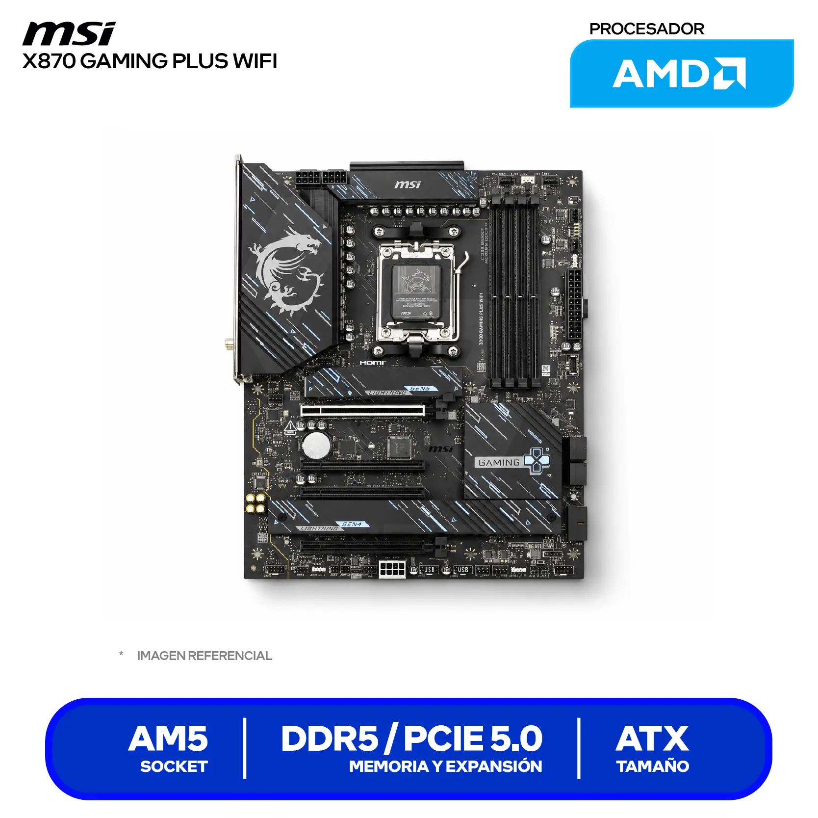 Placa Madre MSI X870 Gaming Plus WiFi (X870 GAMING PLUS WIFI) AM5, DDR5, ATX, Wi-Fi 7