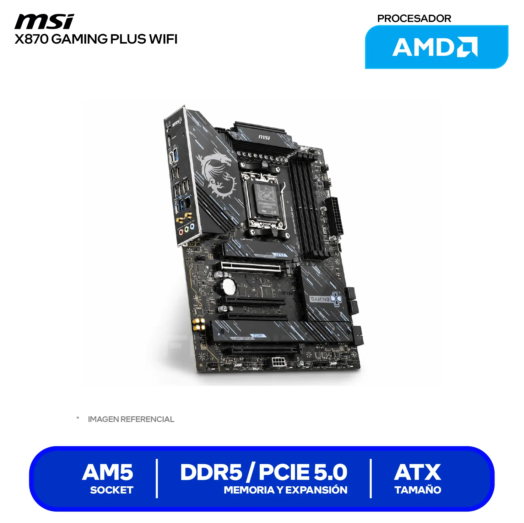 Placa Madre MSI X870 Gaming Plus WiFi (X870 GAMING PLUS WIFI) AM5, DDR5, ATX, Wi-Fi 7