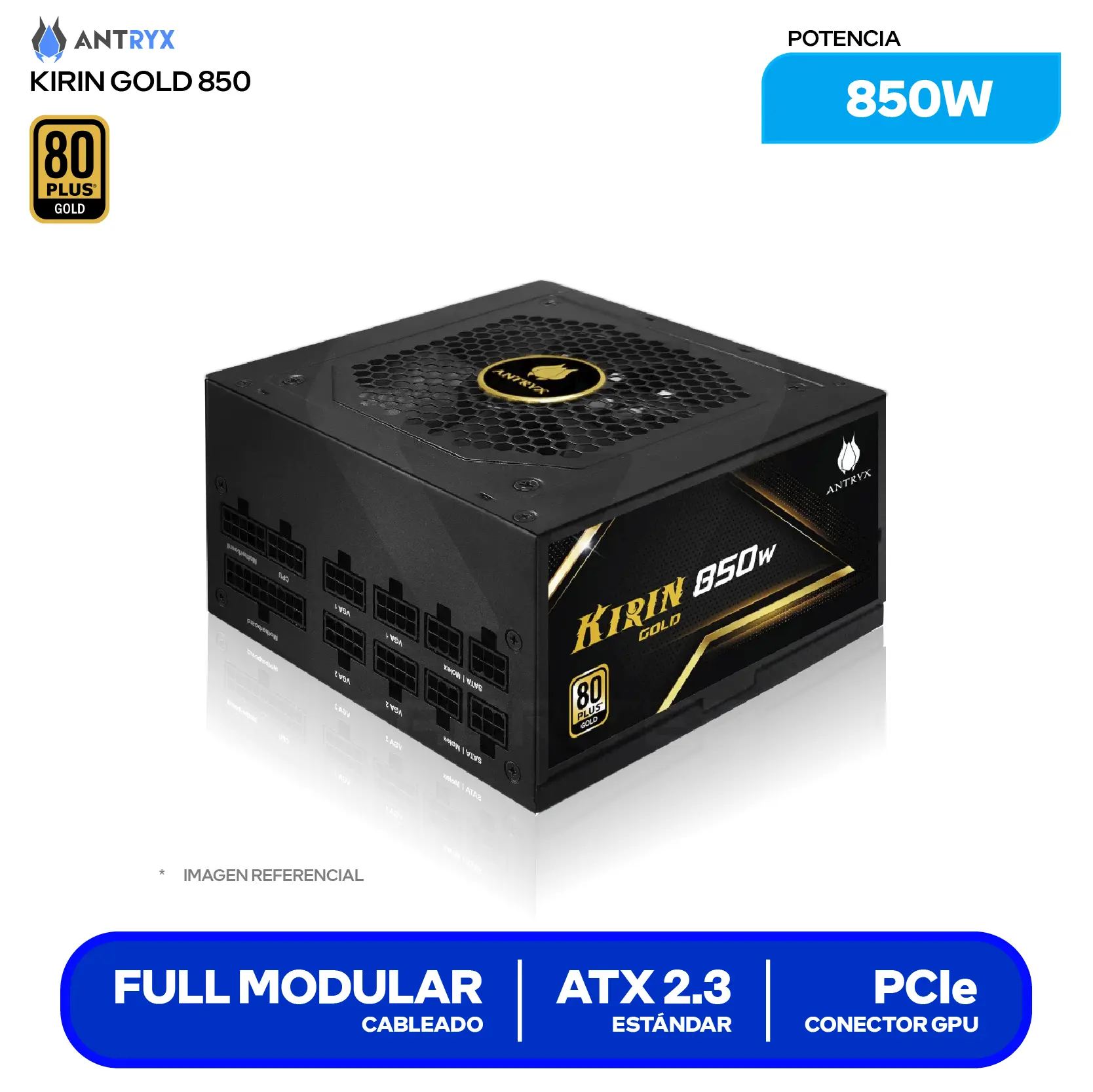 Fuente de Poder Antryx Kirin Gold 850W (GPX850S) 80 Plus Gold, Full Modular