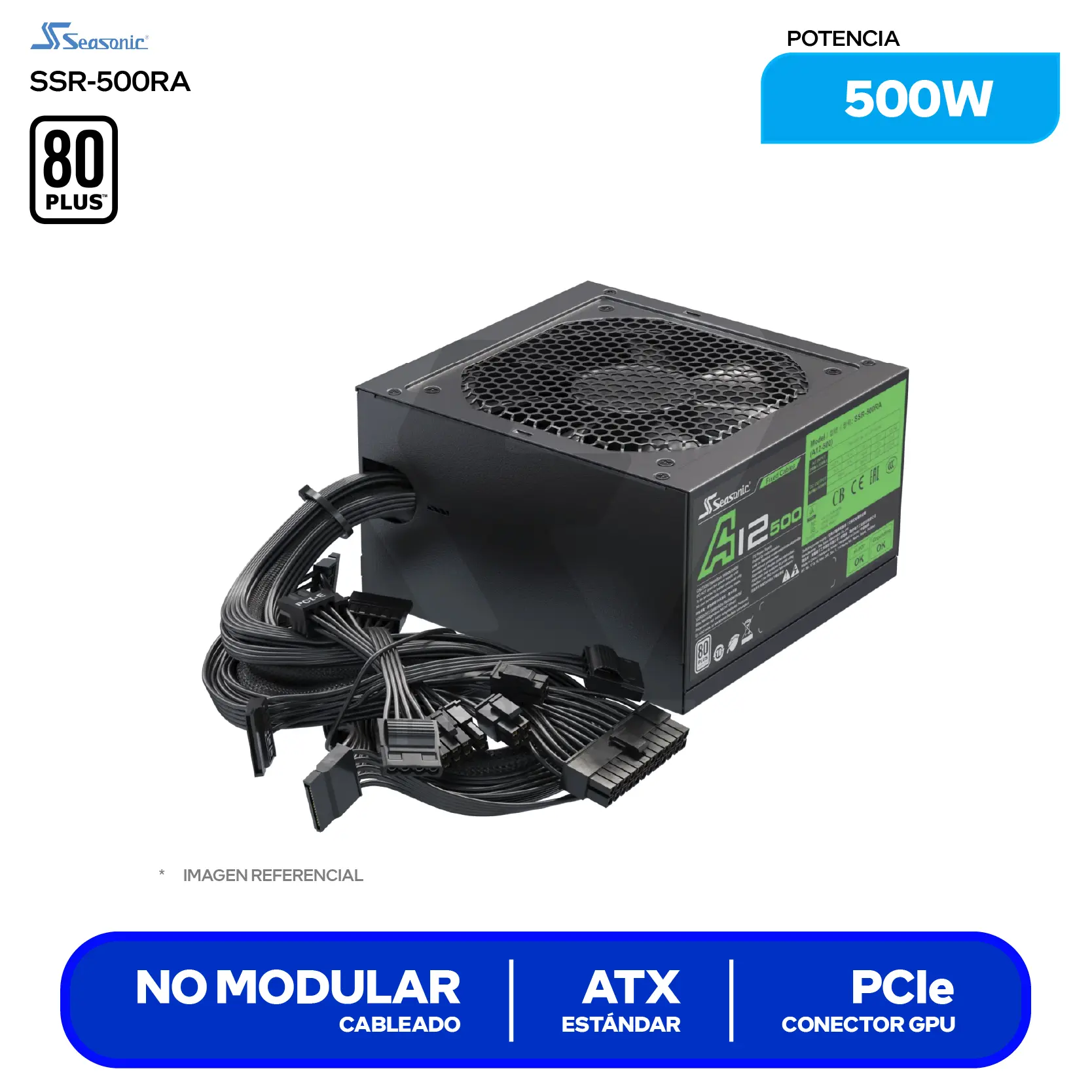 Fuente de Poder Seasonic A12 500W (SSR-500RA) 80 Plus 230V EU, No Modular