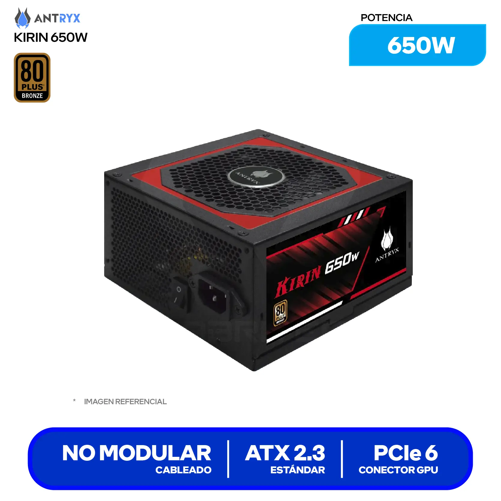 Fuente de Poder Antryx Kirin 650W (AP-KB650) 80 Plus Bronze, No Modular