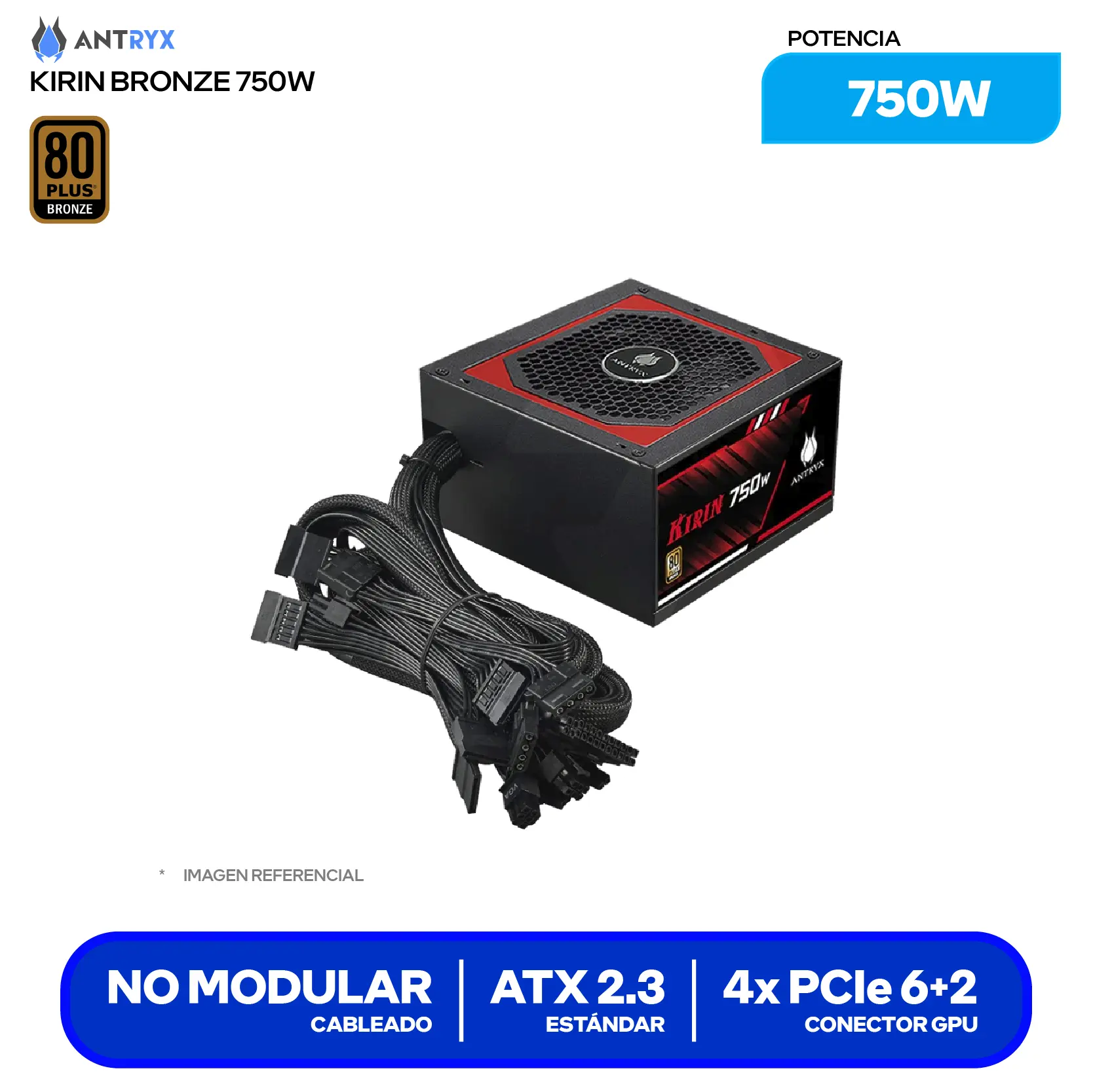 Fuente de Poder Antryx Kirin 750W (AP-KB750) 80 Plus Bronze, No Modular