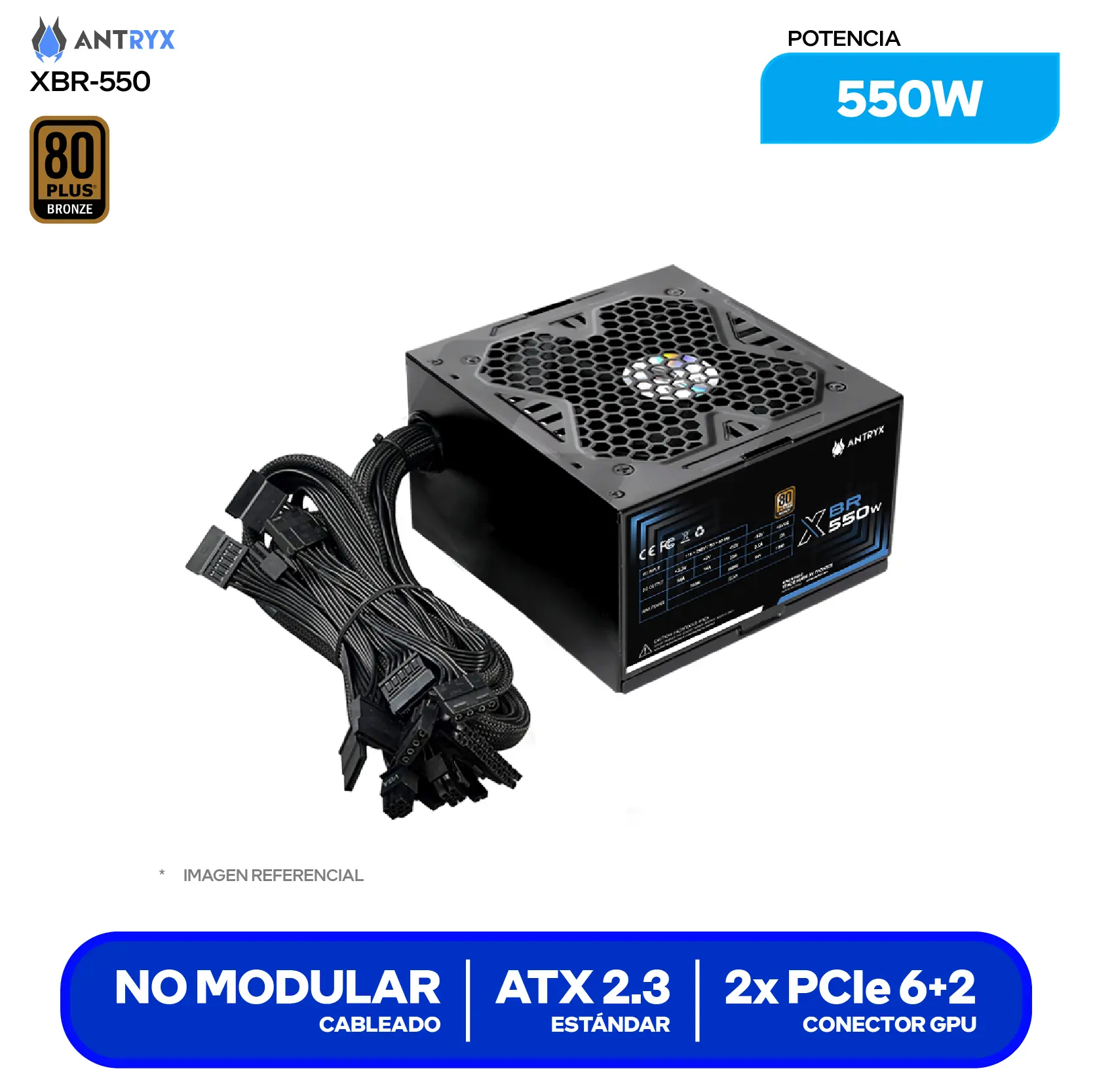 Fuente de Poder Antryx XBR-550 550W (FP-550W) 80 Plus Bronze, No Modular